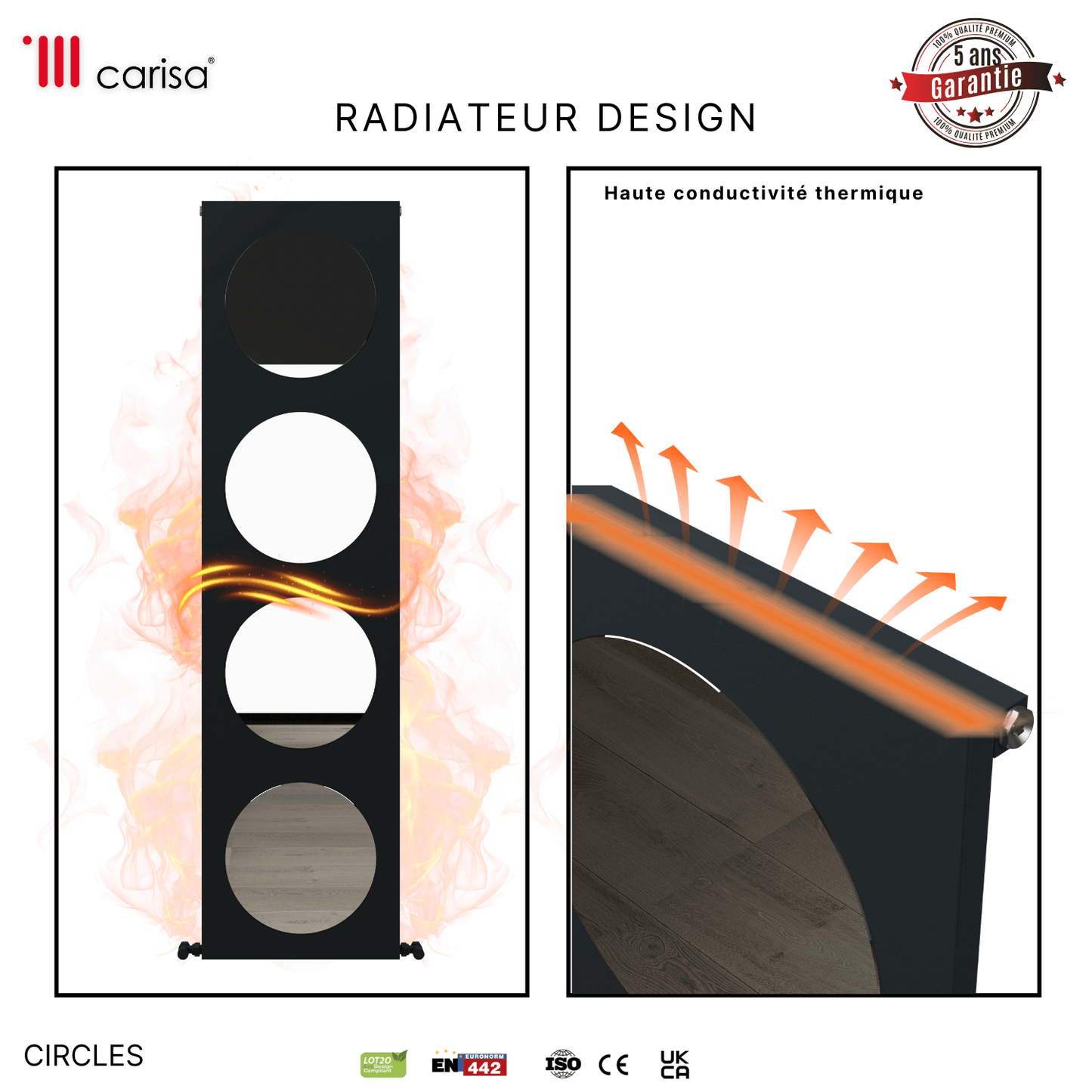 Carisa Circles Vertikaler Aluminium-Heizkörper, modernes Design, Anthrazit