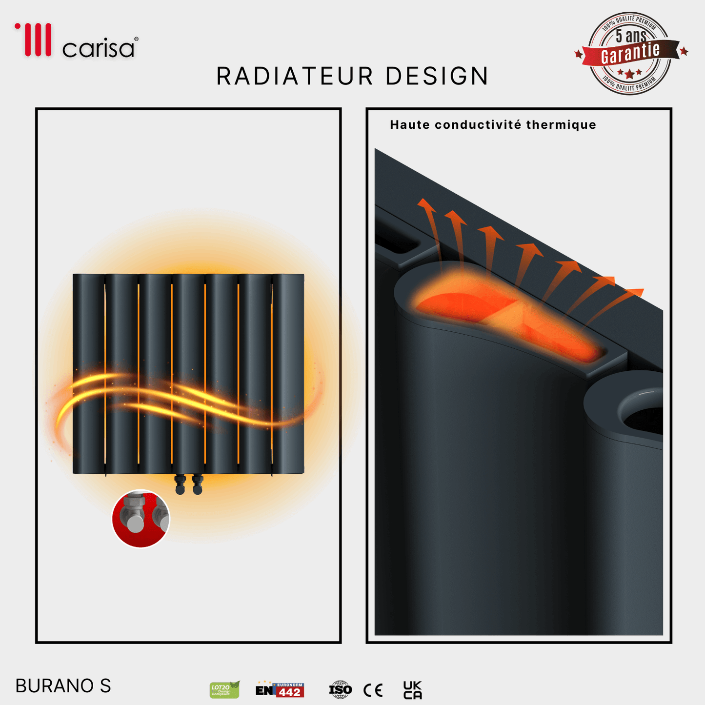 Carisa Burano S Horizontaler Aluminium-Heizkörper, modernes Design, Anthrazit