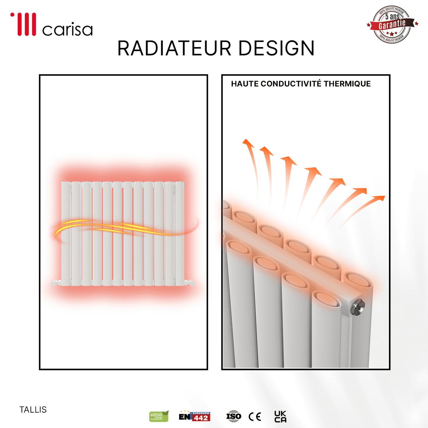 Carisa Tallis Horizontaler Aluminium-Heizkörper, modernes Design, Weiß