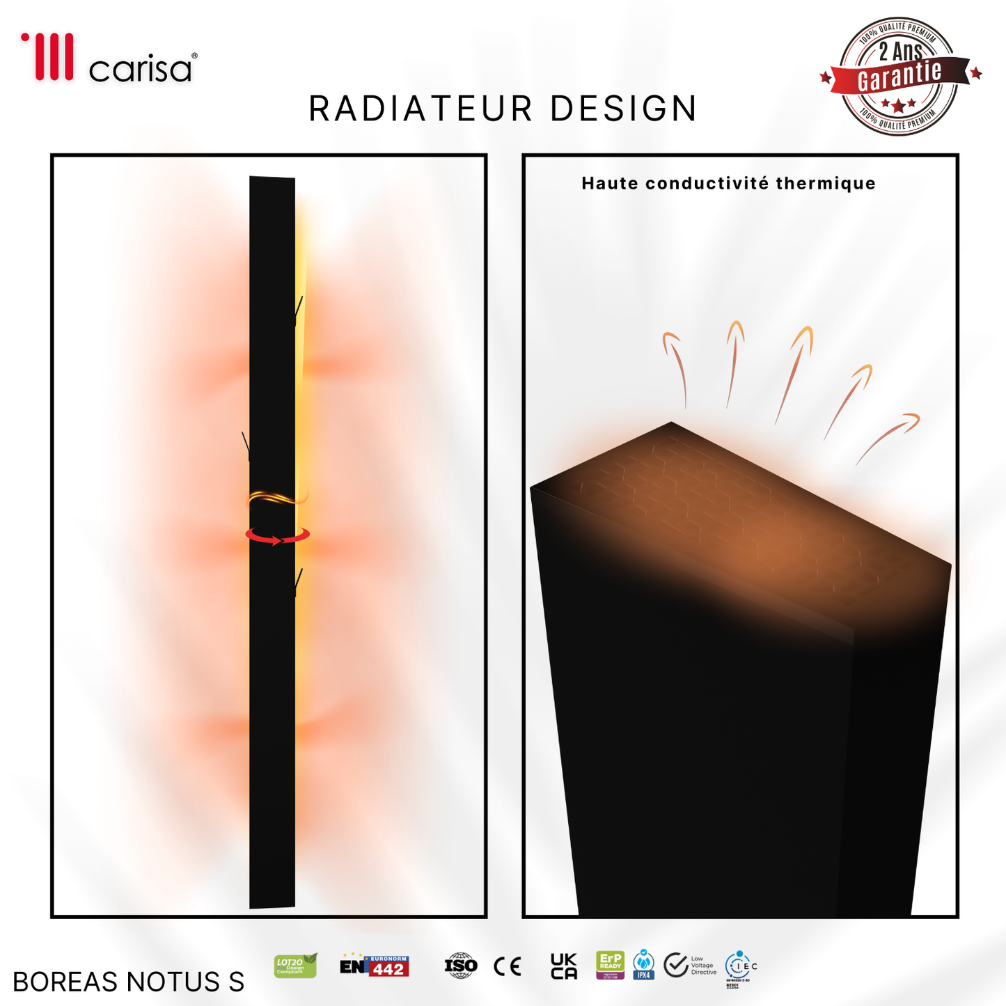 Carisa Boreas Notus S Vertikaler elektrischer Heizkörper, modernes Design, Schwarz