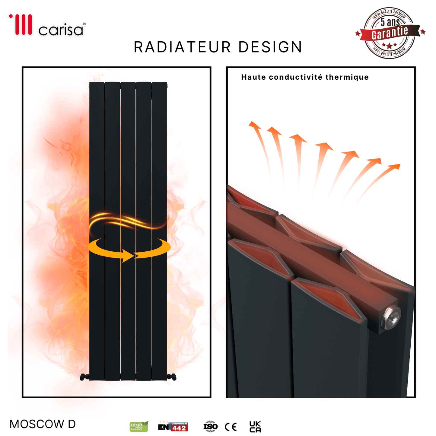Carisa Moscow D Vertikaler Aluminium-Heizkörper, modernes Design, Anthrazit