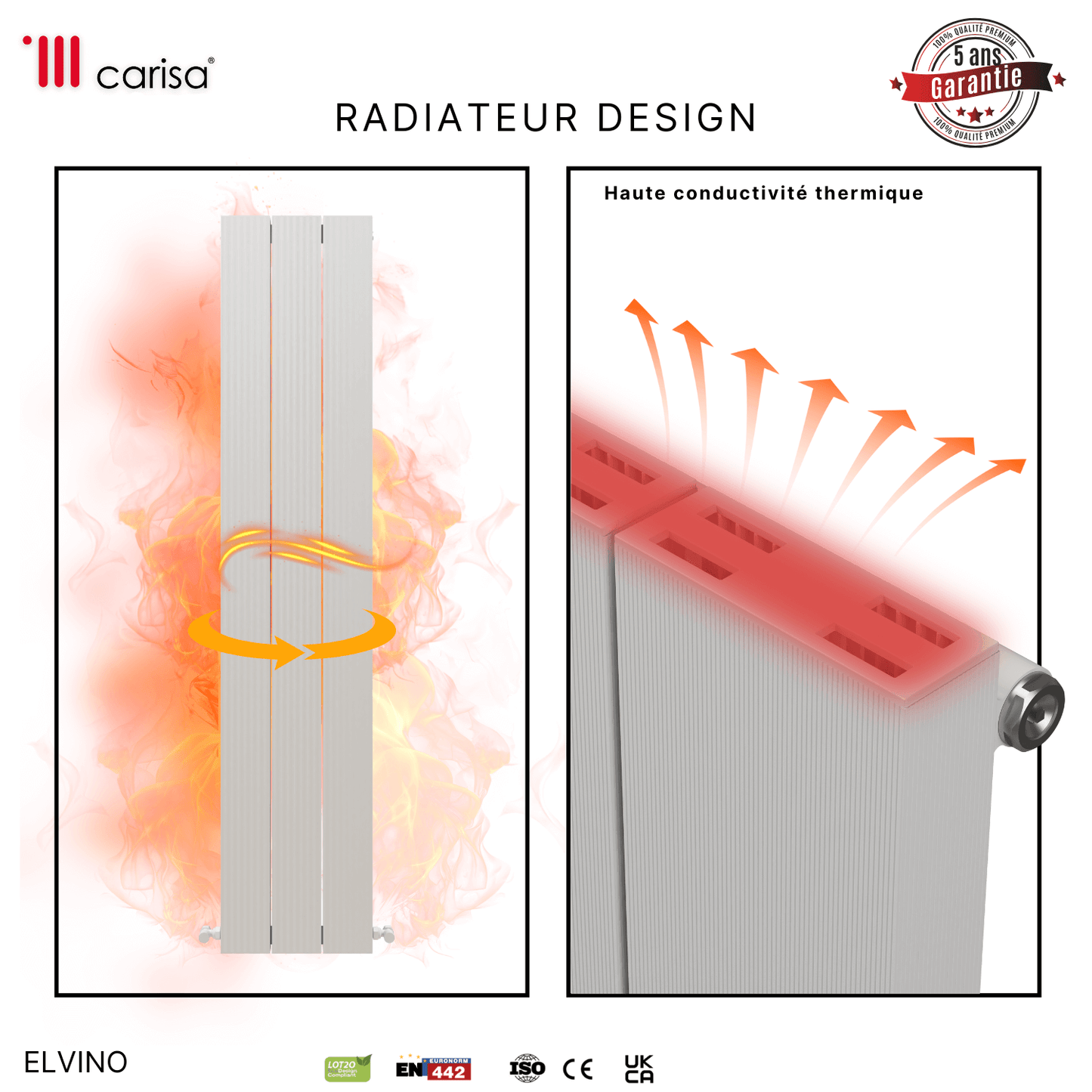 Carisa Elvino Vertikaler Aluminium-Heizkörper, modernes Design, Weiß