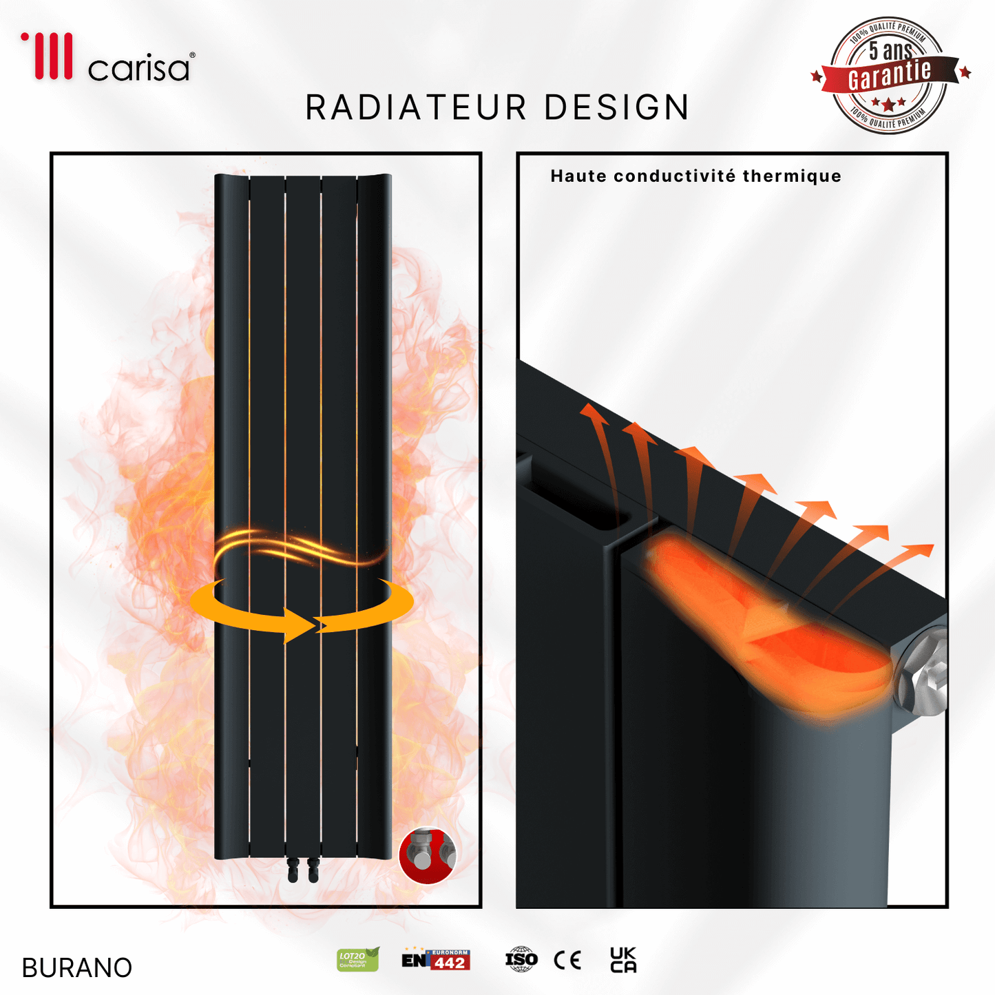 Carisa Burano Vertikaler Aluminium-Heizkörper, modernes Design, Anthrazit