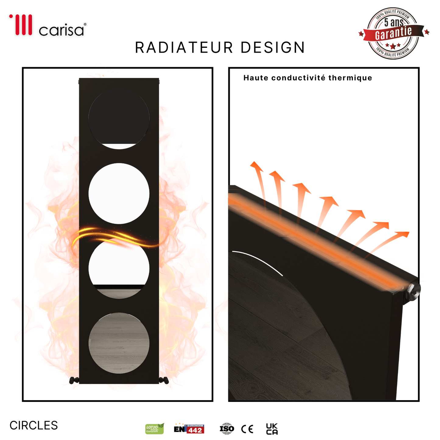 Carisa Circles Vertikaler Aluminiumheizkörper im modernen Kieselstein-Design