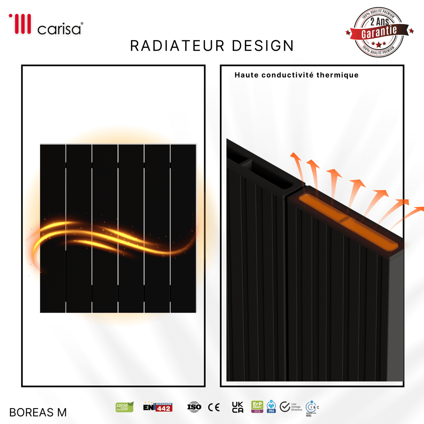 Carisa Boreas M Horizontaler elektrischer Heizkörper, modernes Design, Schwarz