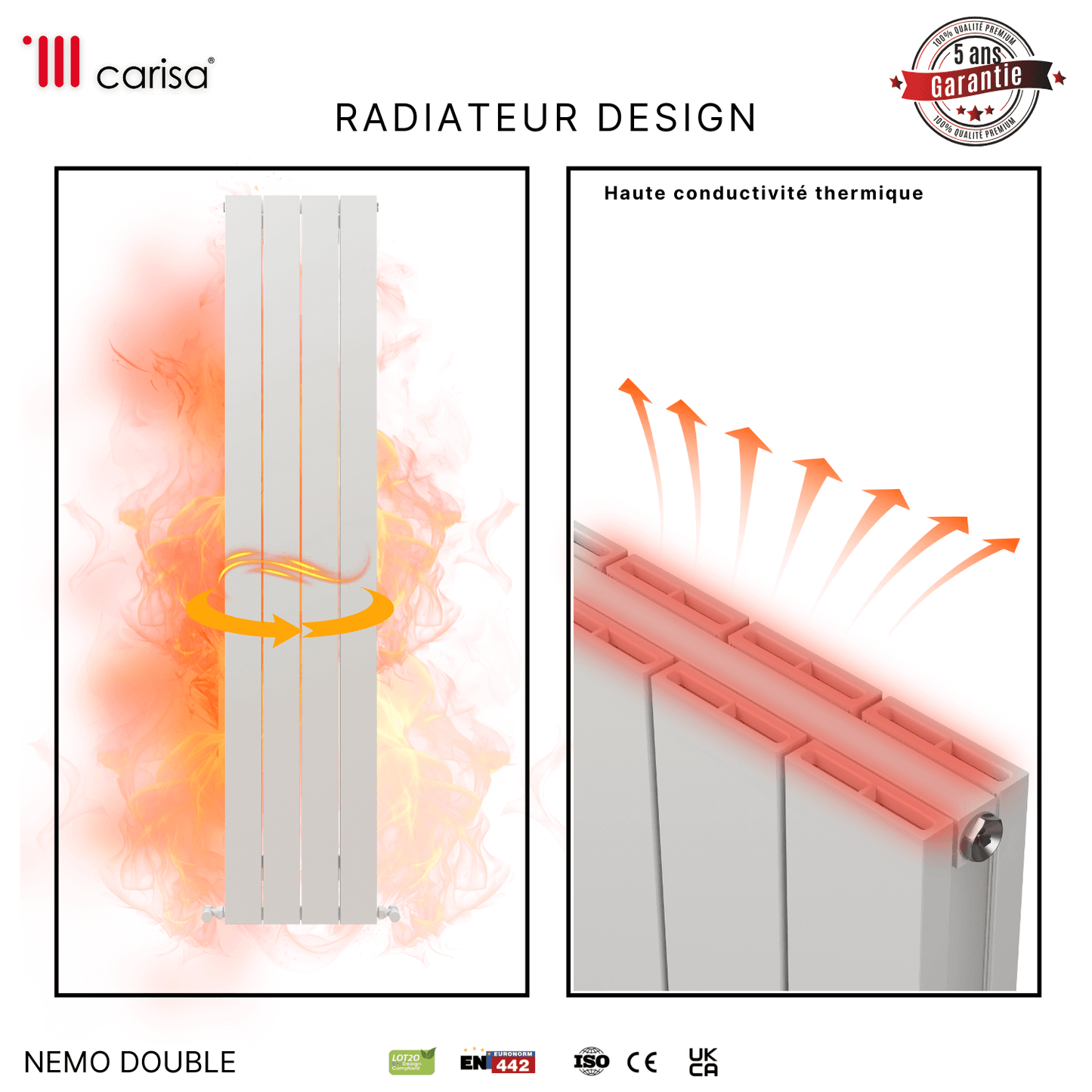 Carisa Nemo Vertikaler Aluminium-Heizkörper, modernes Design, Weiß