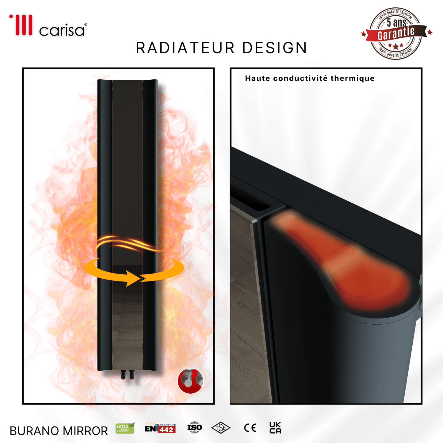 Carisa Burano Spiegel Vertikaler Aluminiumheizkörper Modernes Design Anthrazit