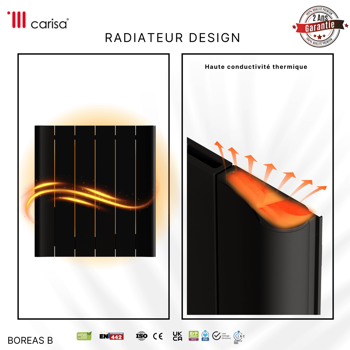Carisa Boreas B Horizontaler elektrischer Heizkörper, modernes Design, Schwarz