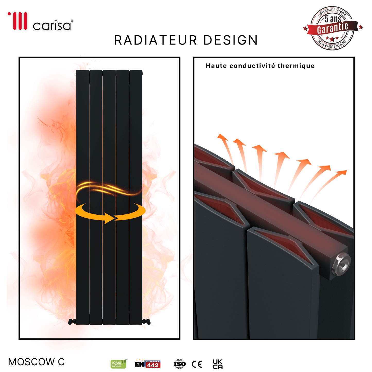 Carisa Moscow C Vertikaler Aluminium-Heizkörper, modernes Design, Anthrazit