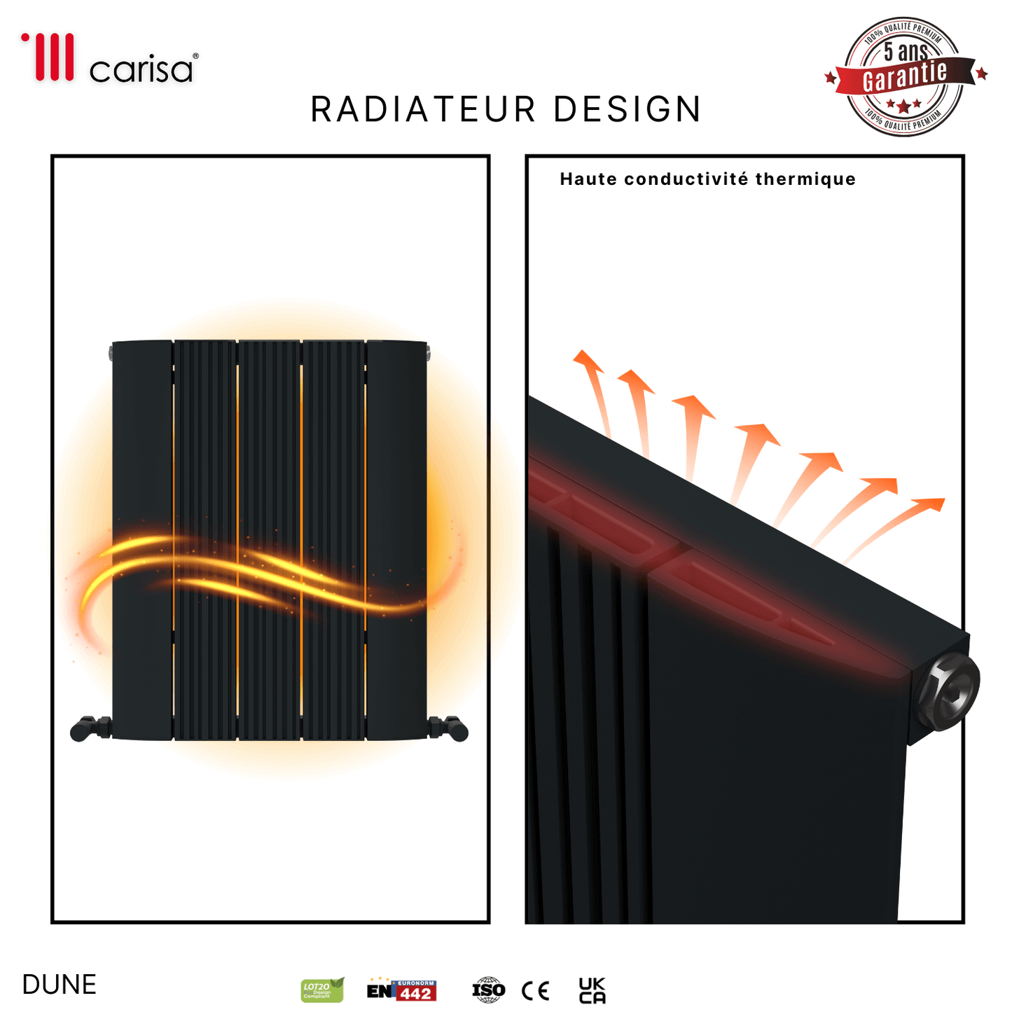 Carisa Dune Horizontaler Aluminium-Heizkörper, modernes Design, Anthrazit