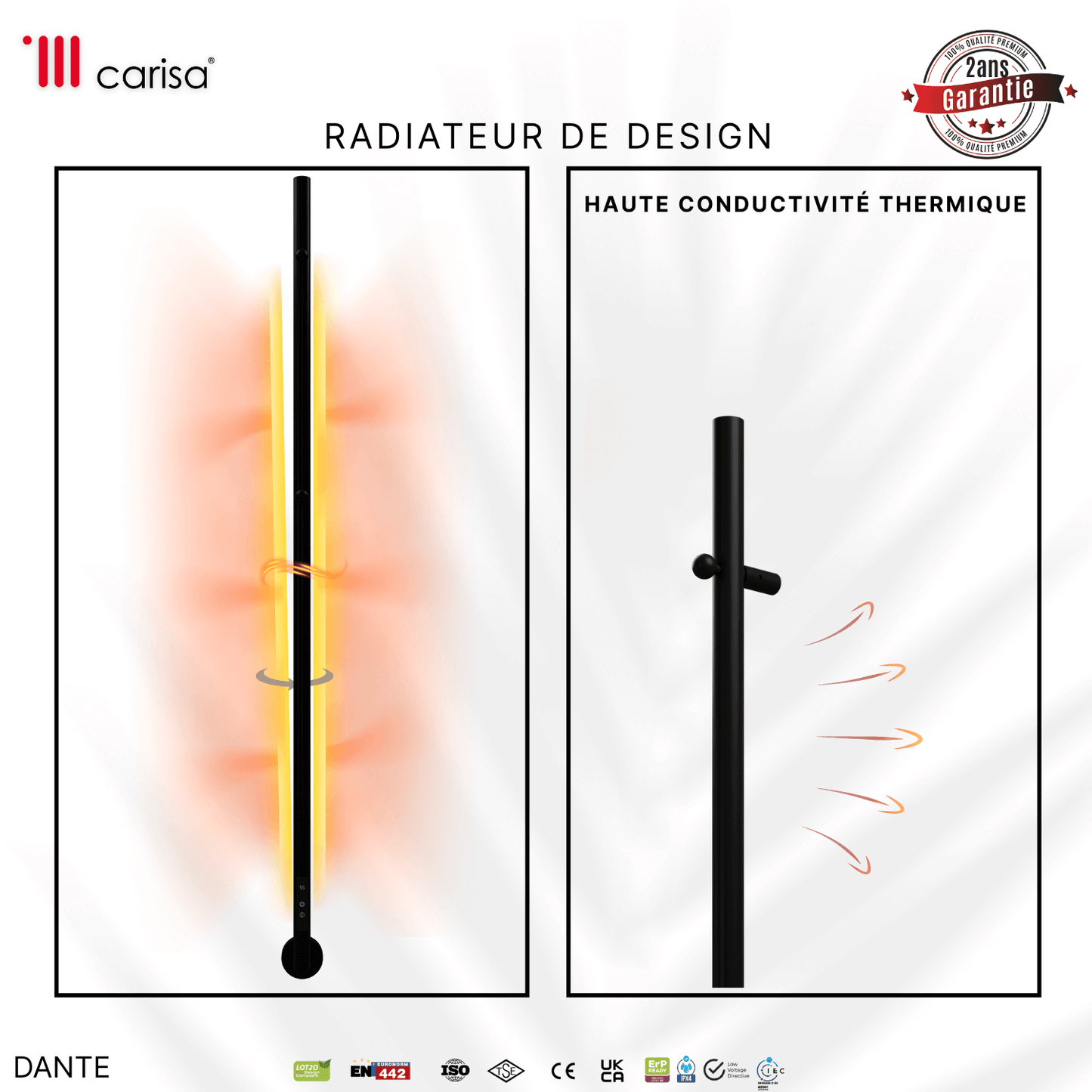 Carisa Dante Sèche-Serviette Électrique Design Moderne Noir Mat
