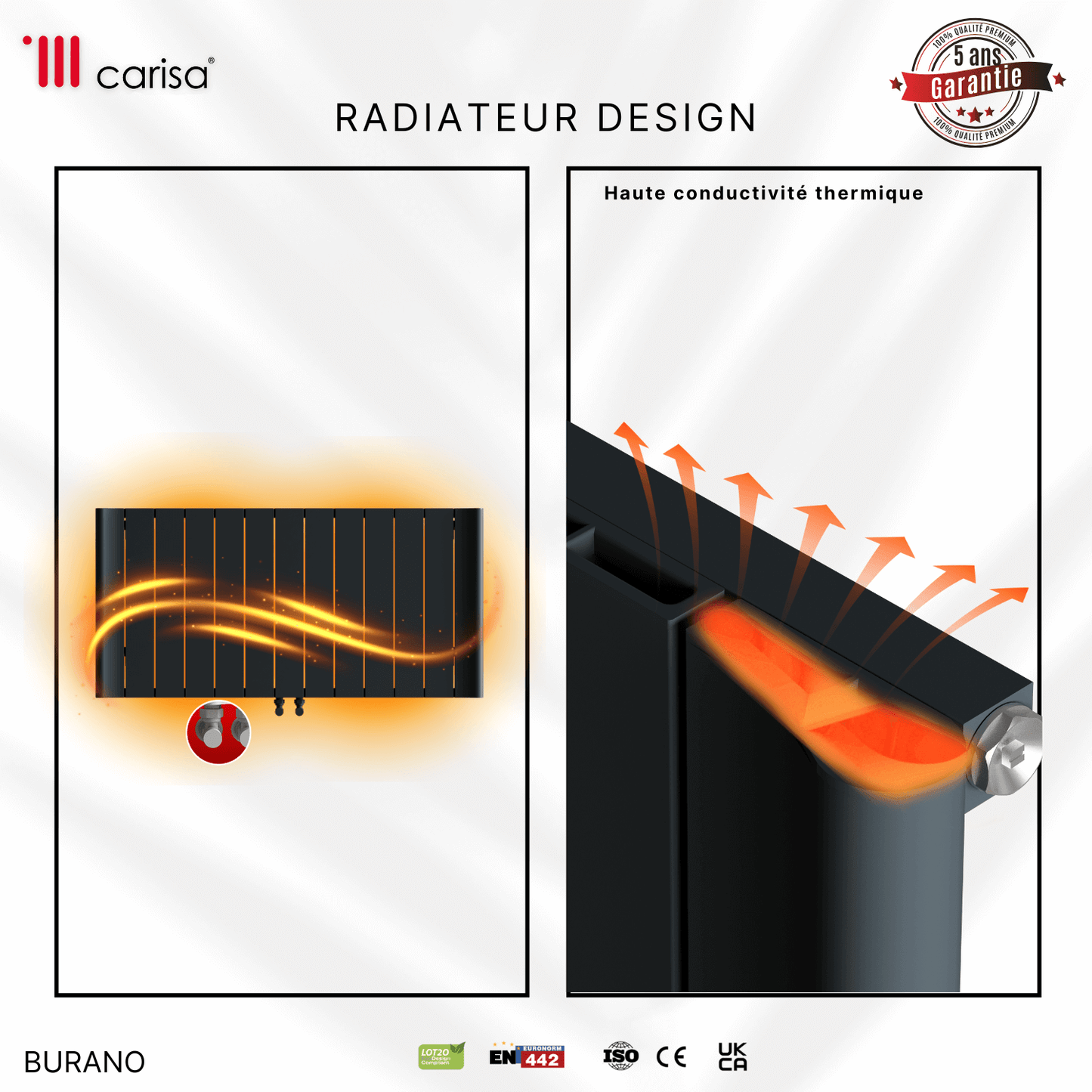 Carisa Burano Horizontaler Aluminium-Heizkörper, modernes Design, Anthrazit