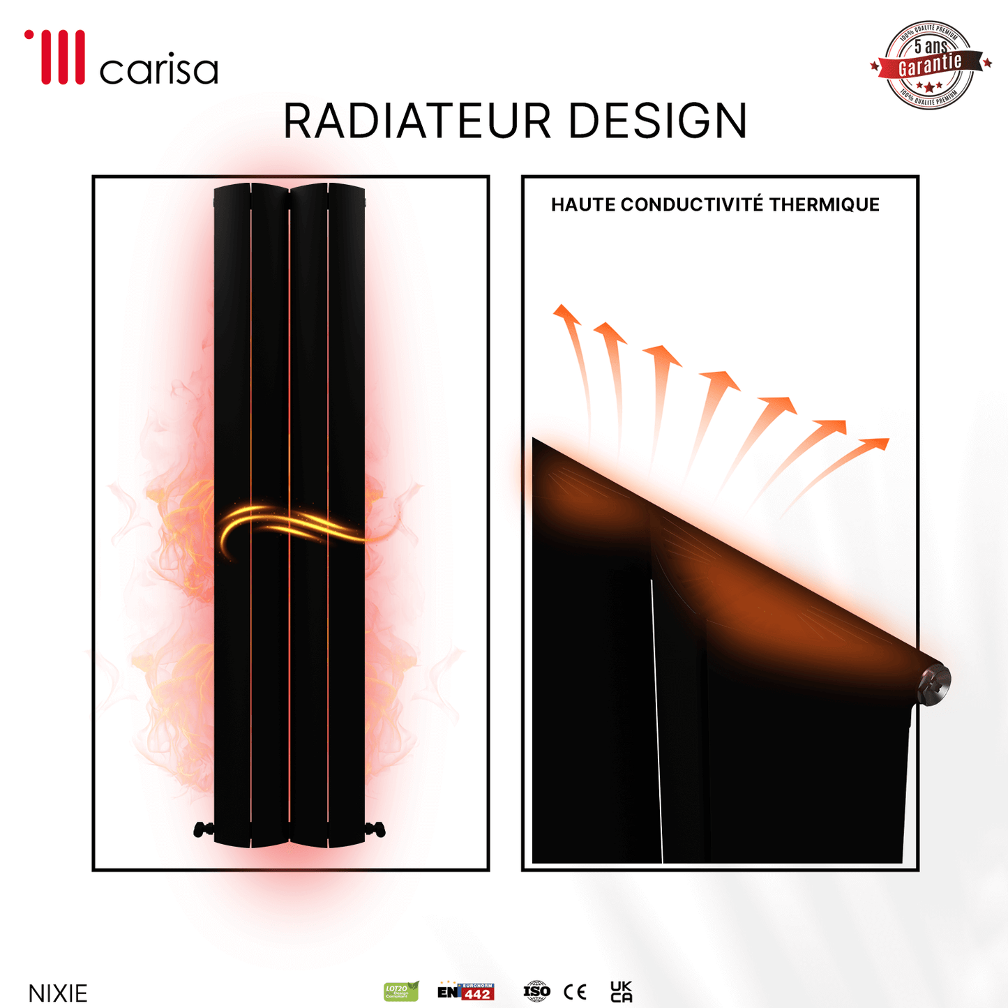 Carisa Nixie Vertikaler Aluminium-Heizkörper, modernes Design, Schwarz