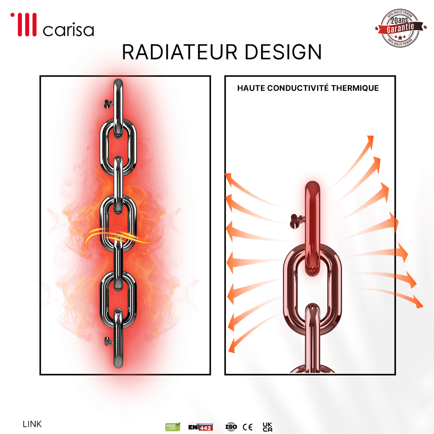 Carisa Link Edelstahl-Heizkörper, vertikal, modernes Design, hochglanzpoliert