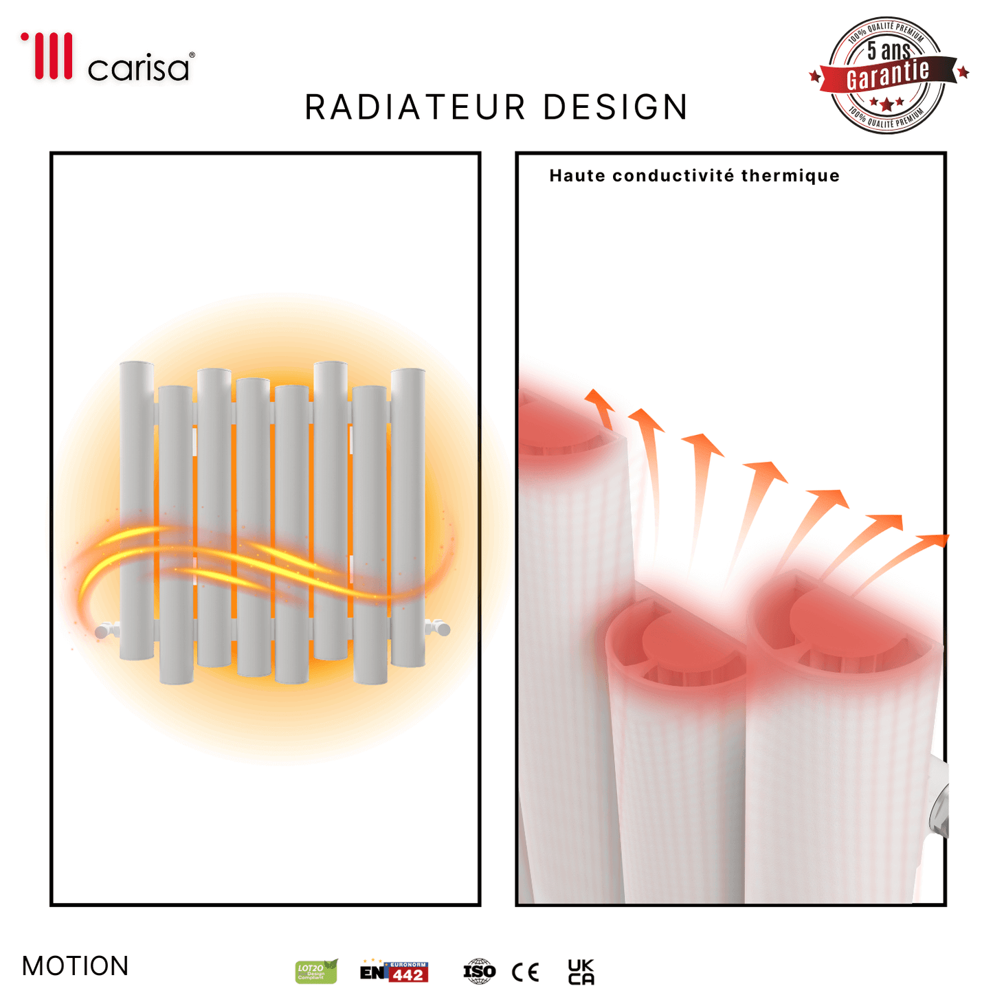 Carisa Motion Horizontaler Aluminium-Heizkörper, modernes Design, Weiß