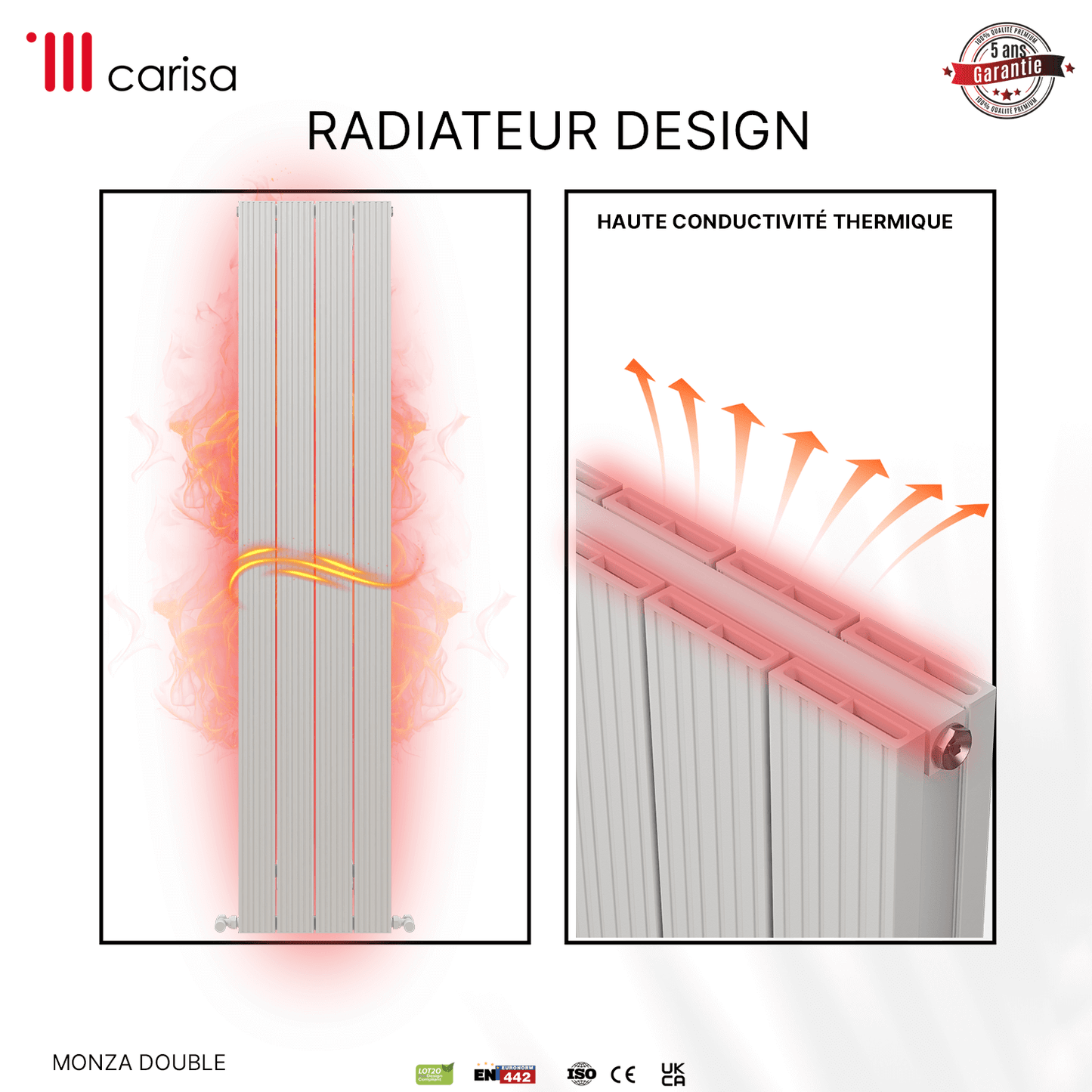 Carisa Monza Vertikaler Aluminium-Heizkörper, modernes Design, Weiß