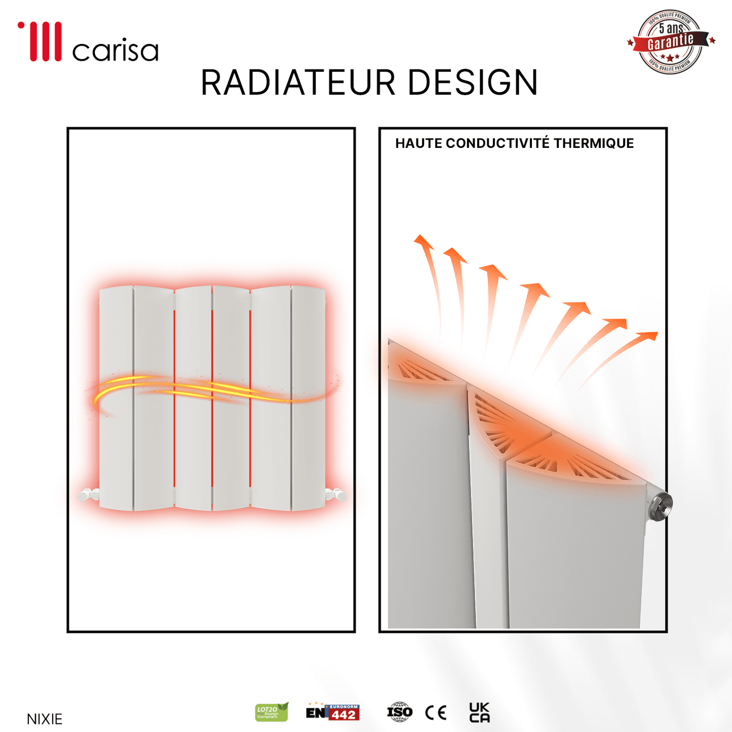 Carisa Nixie Horizontaler Aluminium-Heizkörper, modernes Design, Weiß