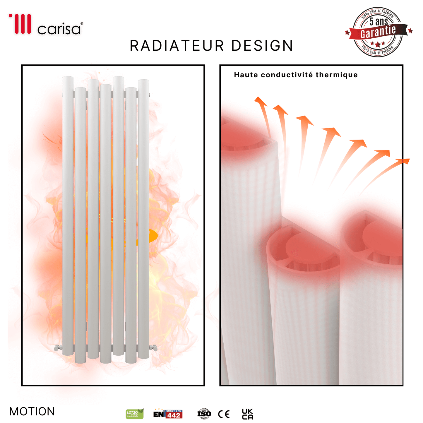 Carisa Motion Vertikaler Aluminium-Heizkörper, modernes Design, Weiß
