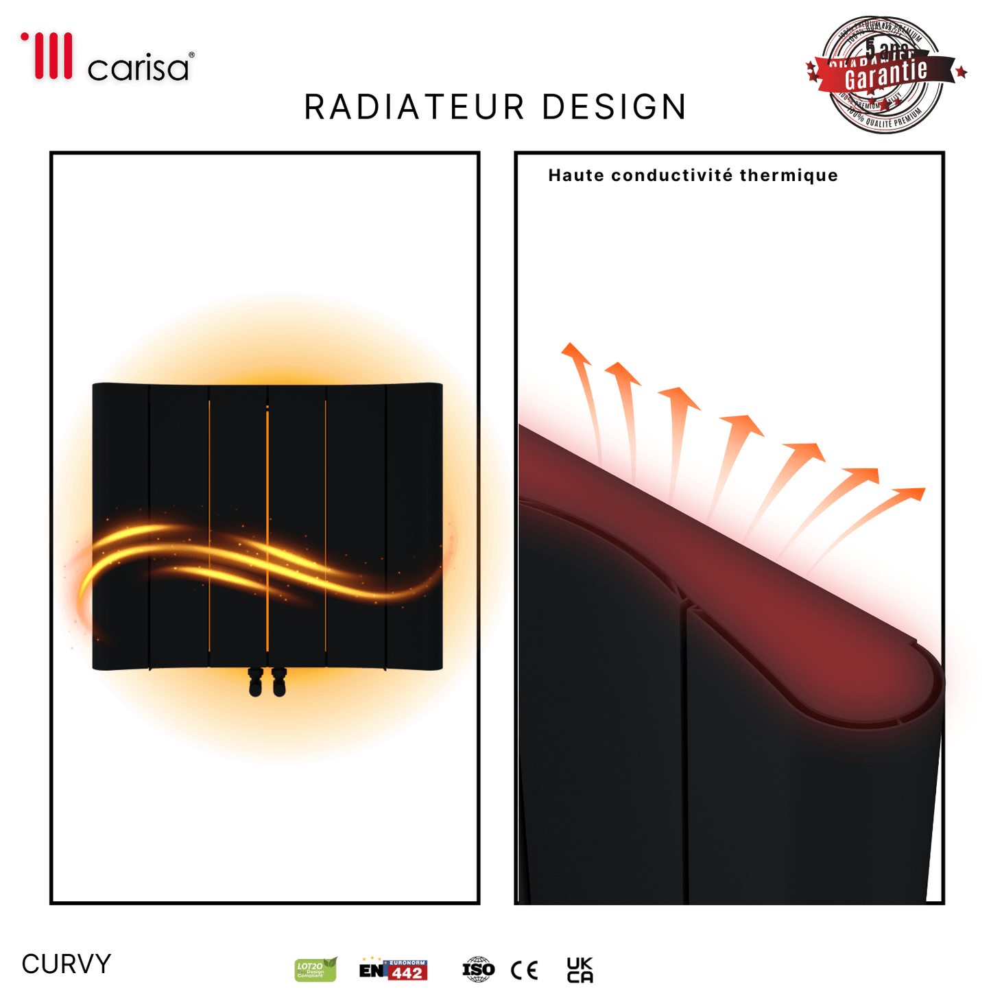 Carisa Curvy Horizontaler Aluminium-Heizkörper, modernes Design, Anthrazit