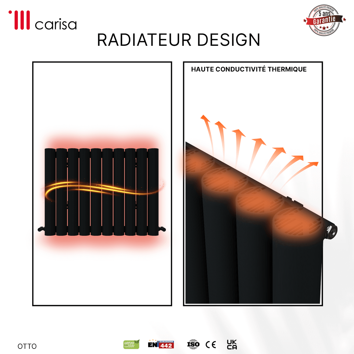Carisa Otto Horizontaler Aluminium-Heizkörper, modernes Design, Anthrazit