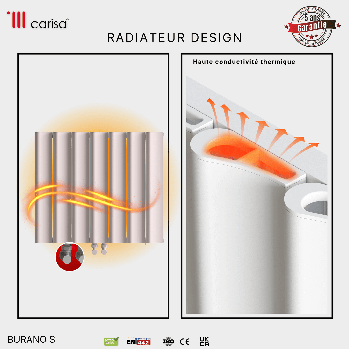 Carisa Burano S Horizontaler Aluminium-Heizkörper, modernes Design, Weiß