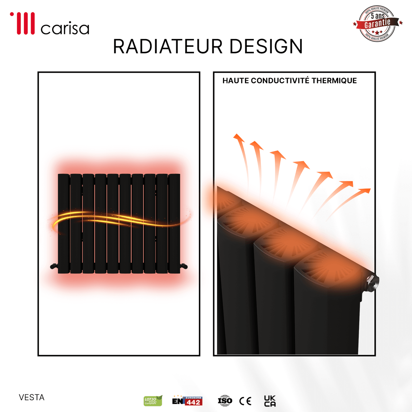 Carisa Vesta Horizontaler Aluminium-Heizkörper, modernes Design, dunkelgrau
