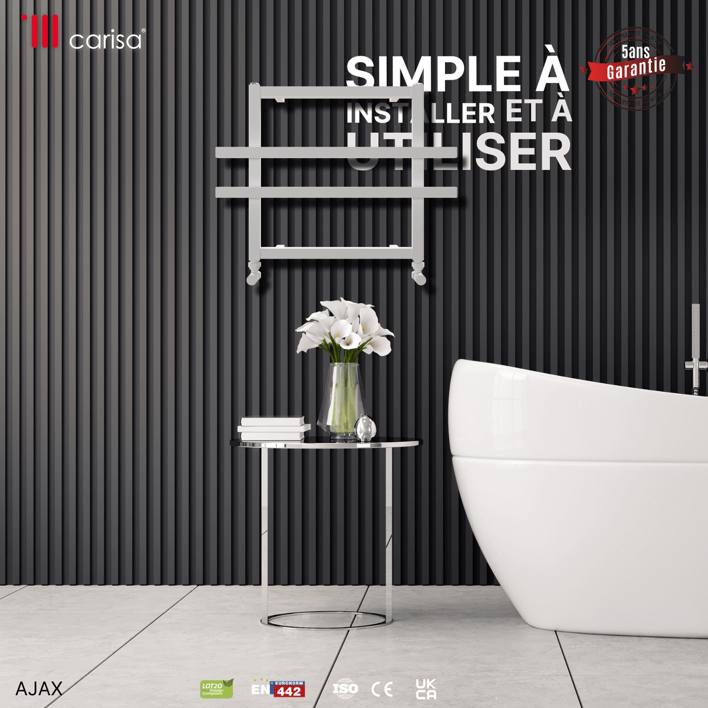 Carisa Ajax Handtuchwärmer aus Aluminium, modernes Design, Weiß