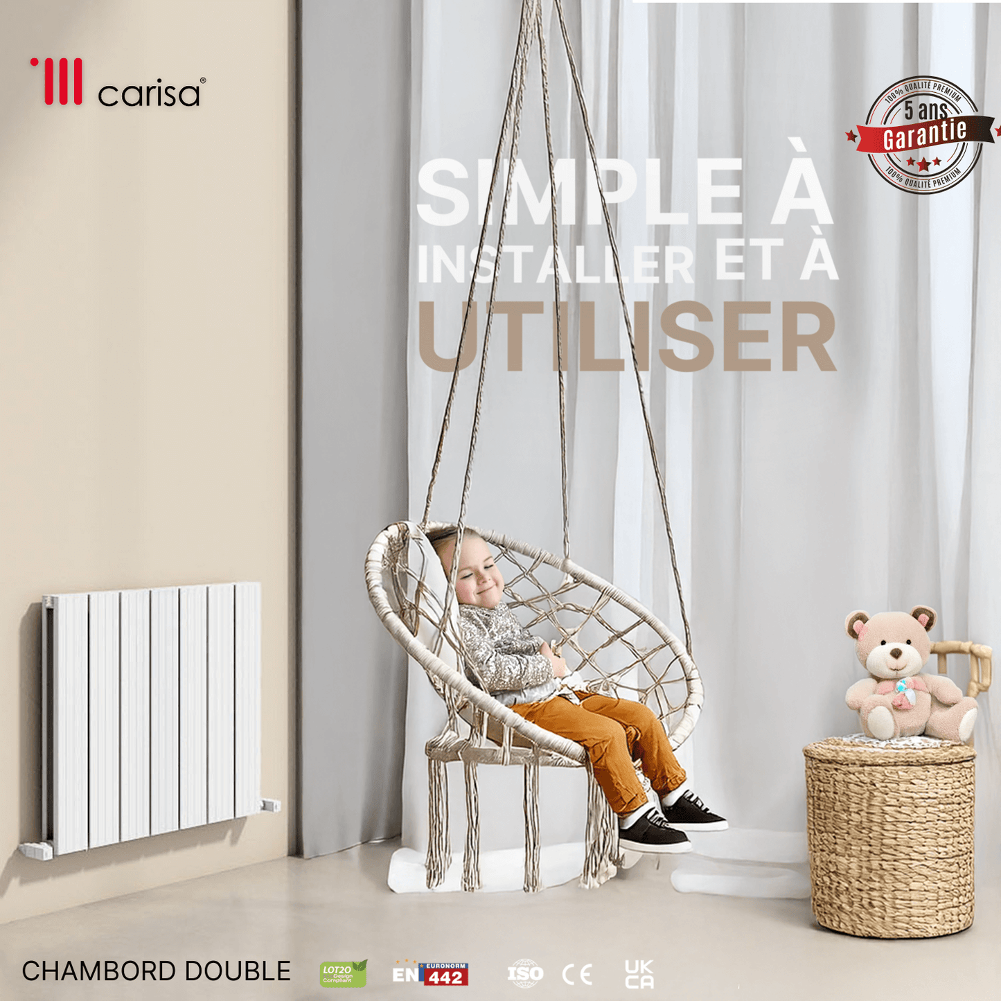 Carisa Chambord Horizontaler Aluminium-Heizkörper, modernes Design, Weiß
