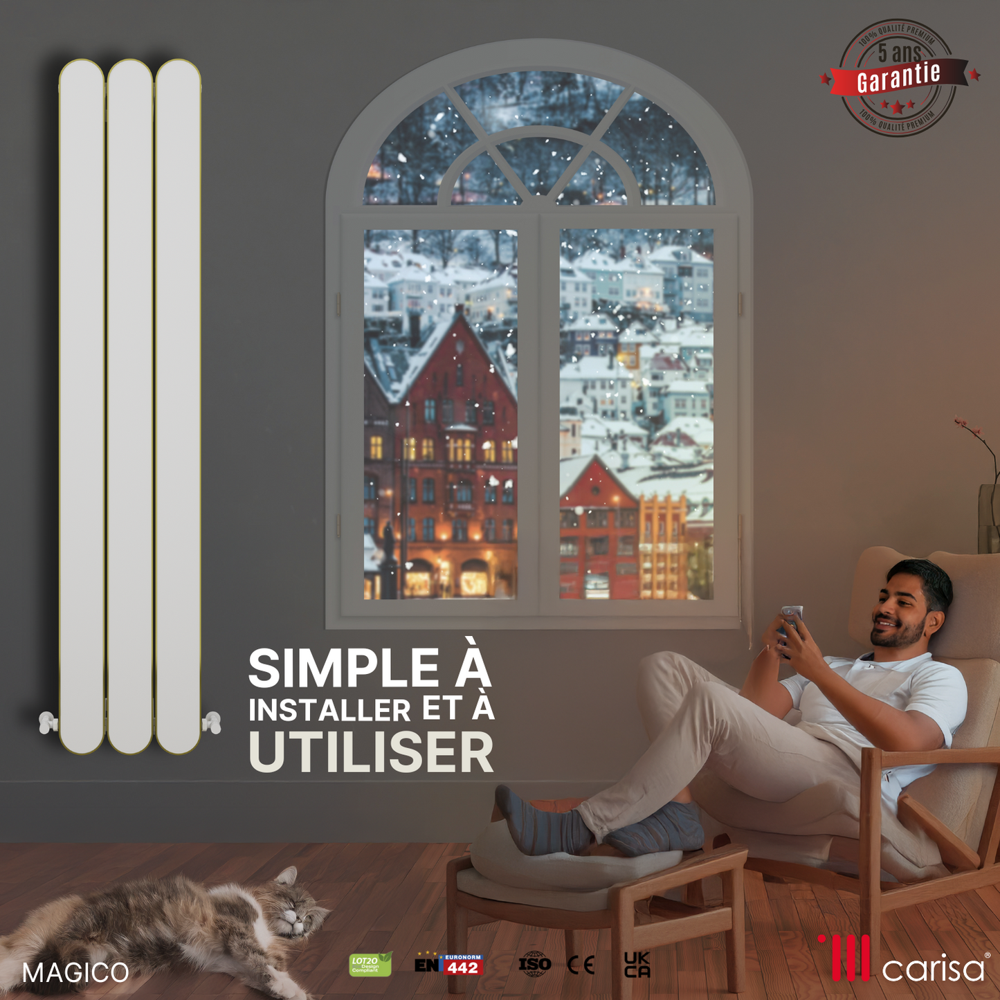 Carisa Magico Vertikaler Aluminium-Heizkörper, modernes Design, Weiß