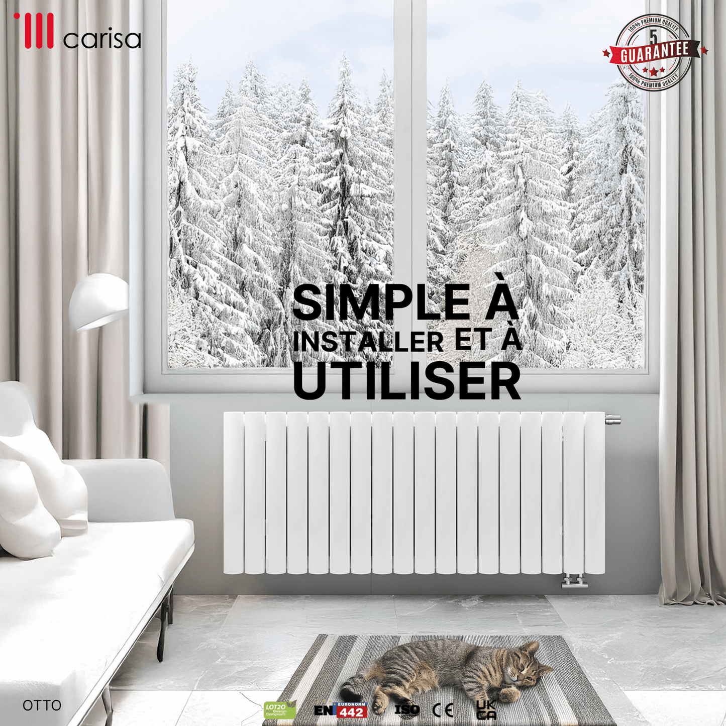 Carisa Otto Aluminium-Heizkörper, horizontal, modernes Design, Weiß