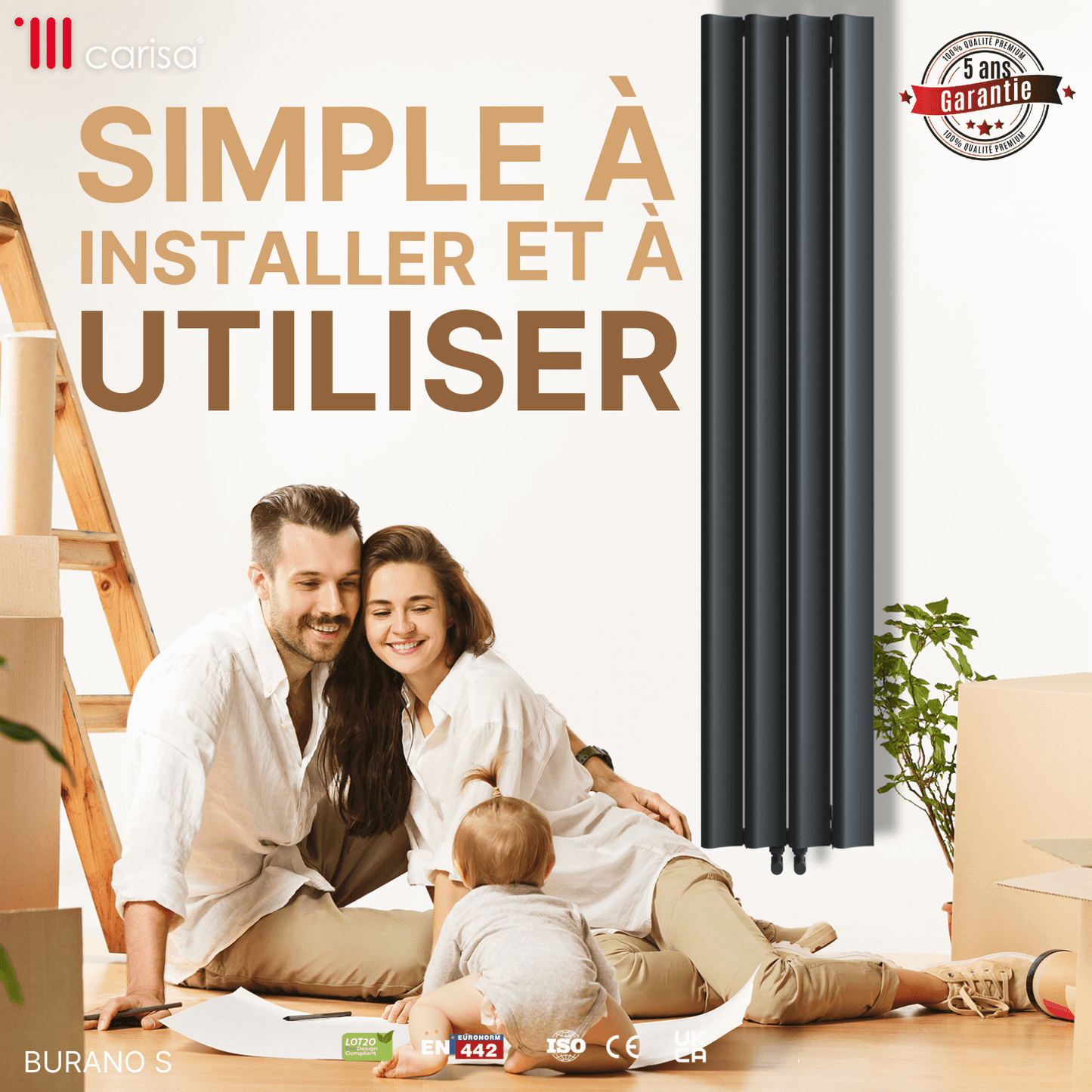 Carisa Burano S Vertikaler Aluminium-Heizkörper, modernes Design, Anthrazit