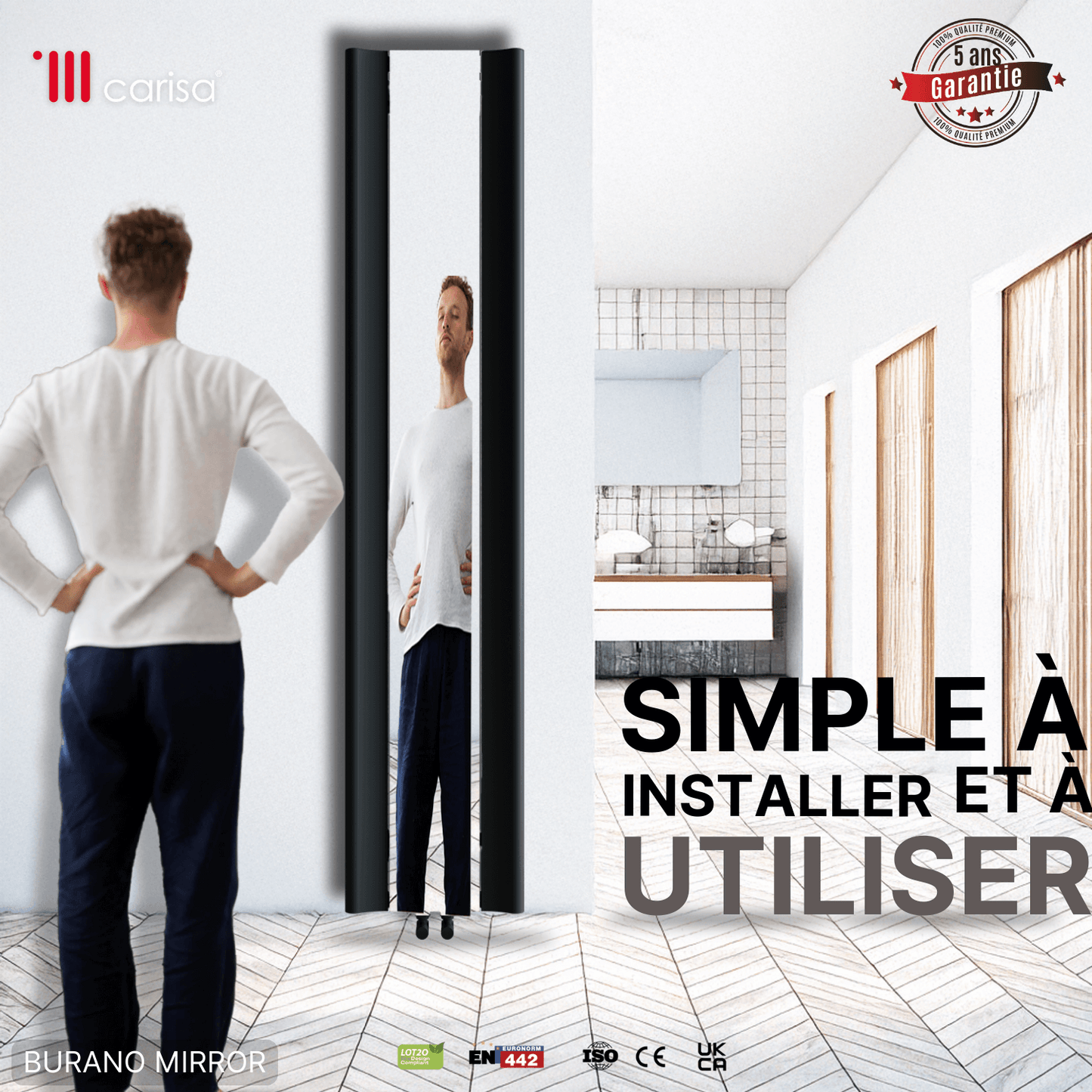 Carisa Burano Spiegel Vertikaler Aluminiumheizkörper Modernes Design Anthrazit