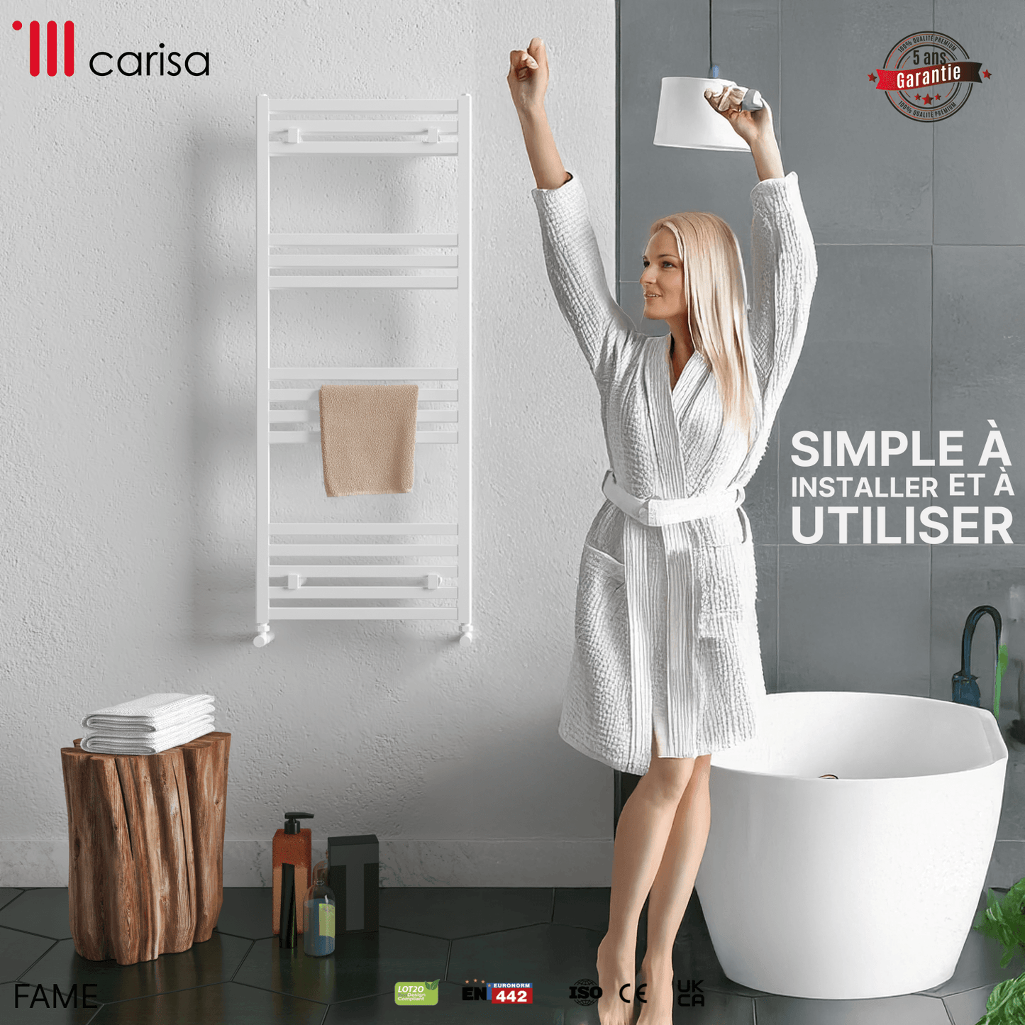 Carisa Fame Handtuchwärmer aus Aluminium, modernes Design, Weiß