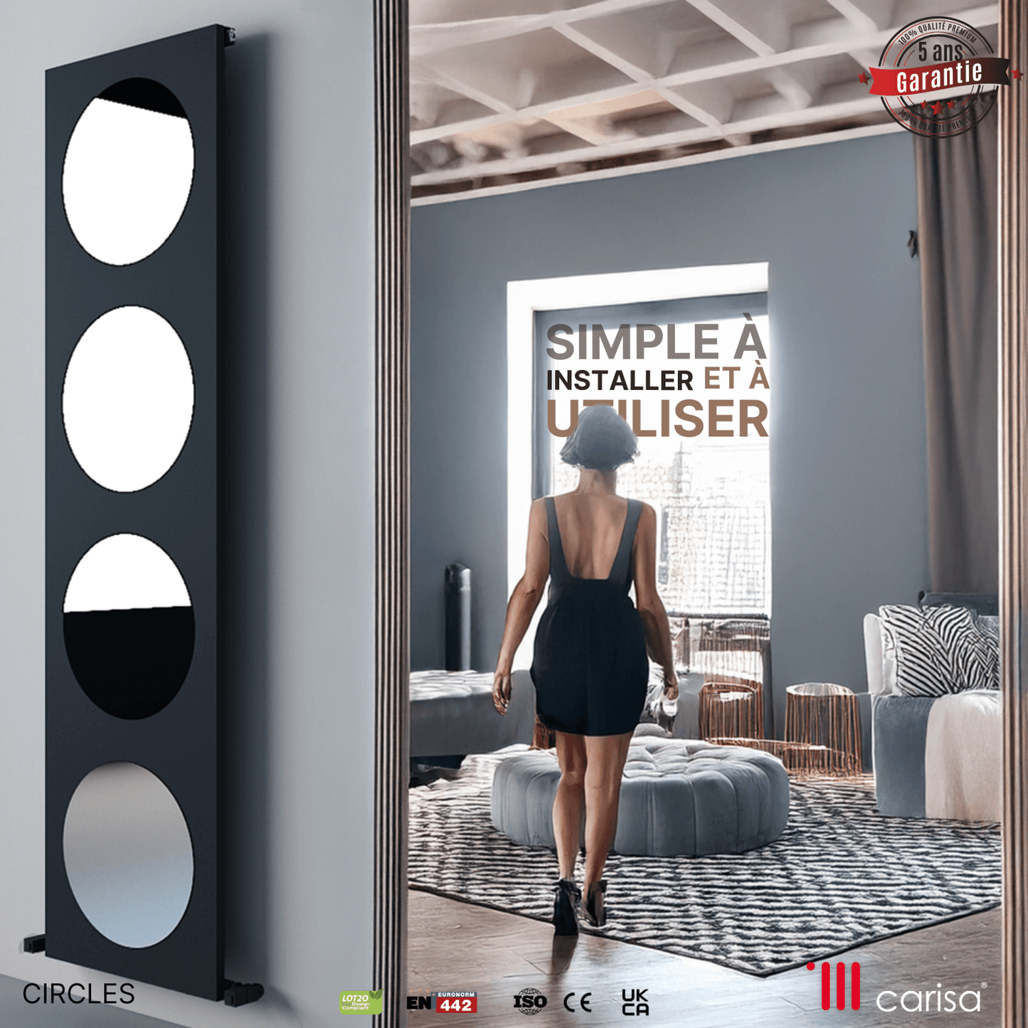 Carisa Circles Vertikaler Aluminium-Heizkörper, modernes Design, Anthrazit