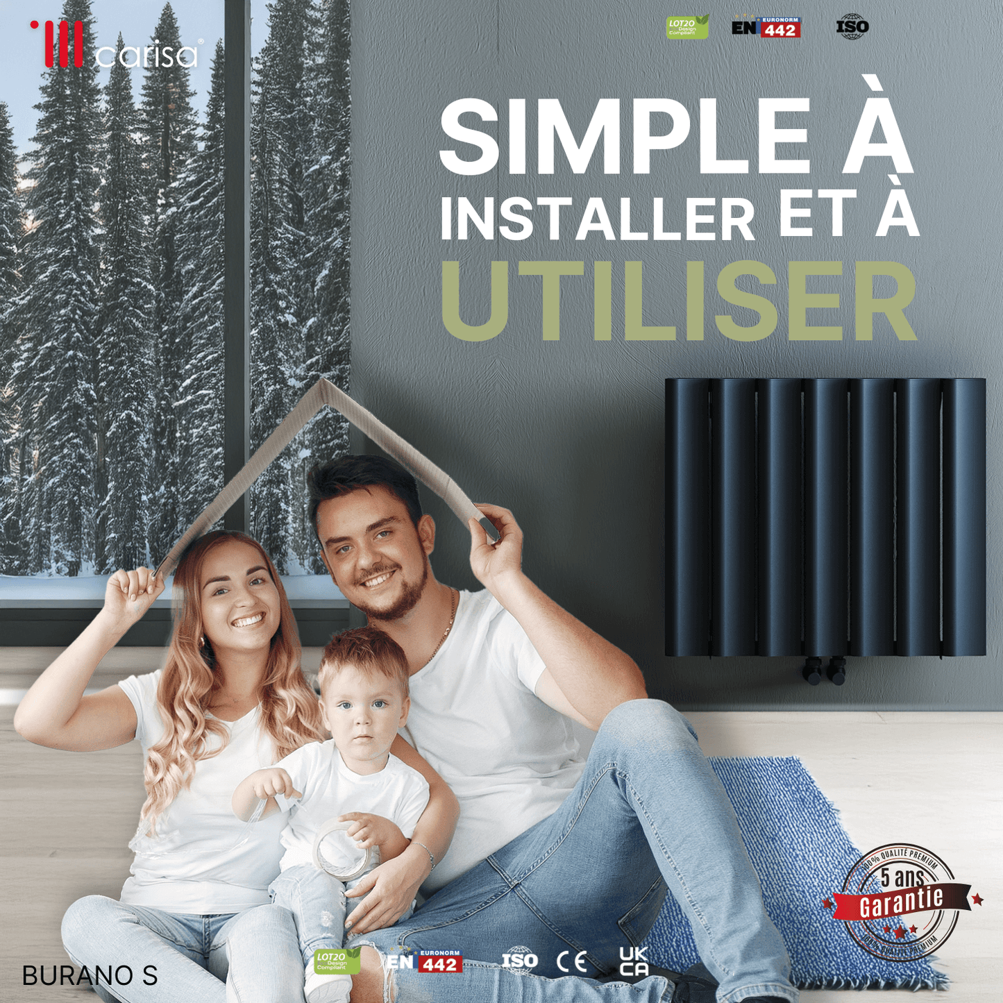 Carisa Burano S Horizontaler Aluminium-Heizkörper, modernes Design, Anthrazit
