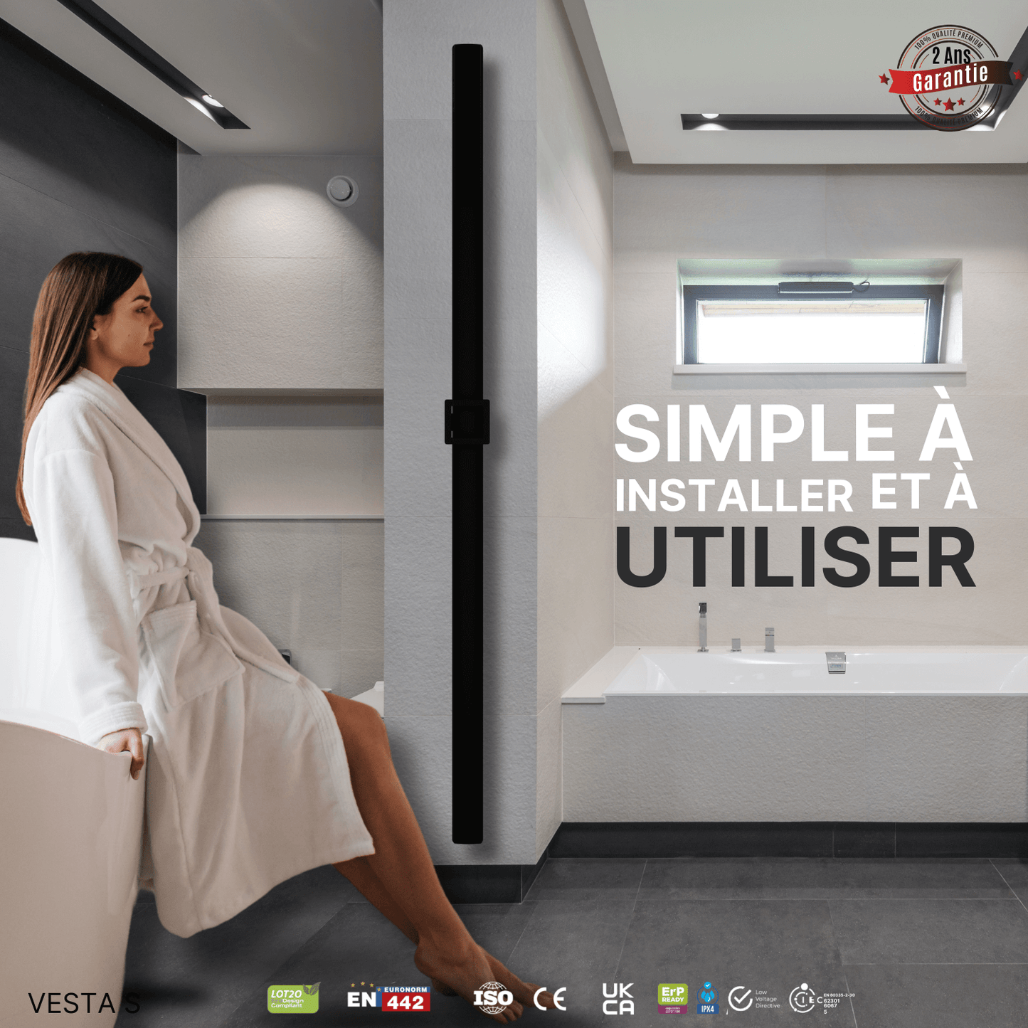 Carisa Vesta Einzelner elektrischer Handtuchtrockner, modernes Design, Schwarz