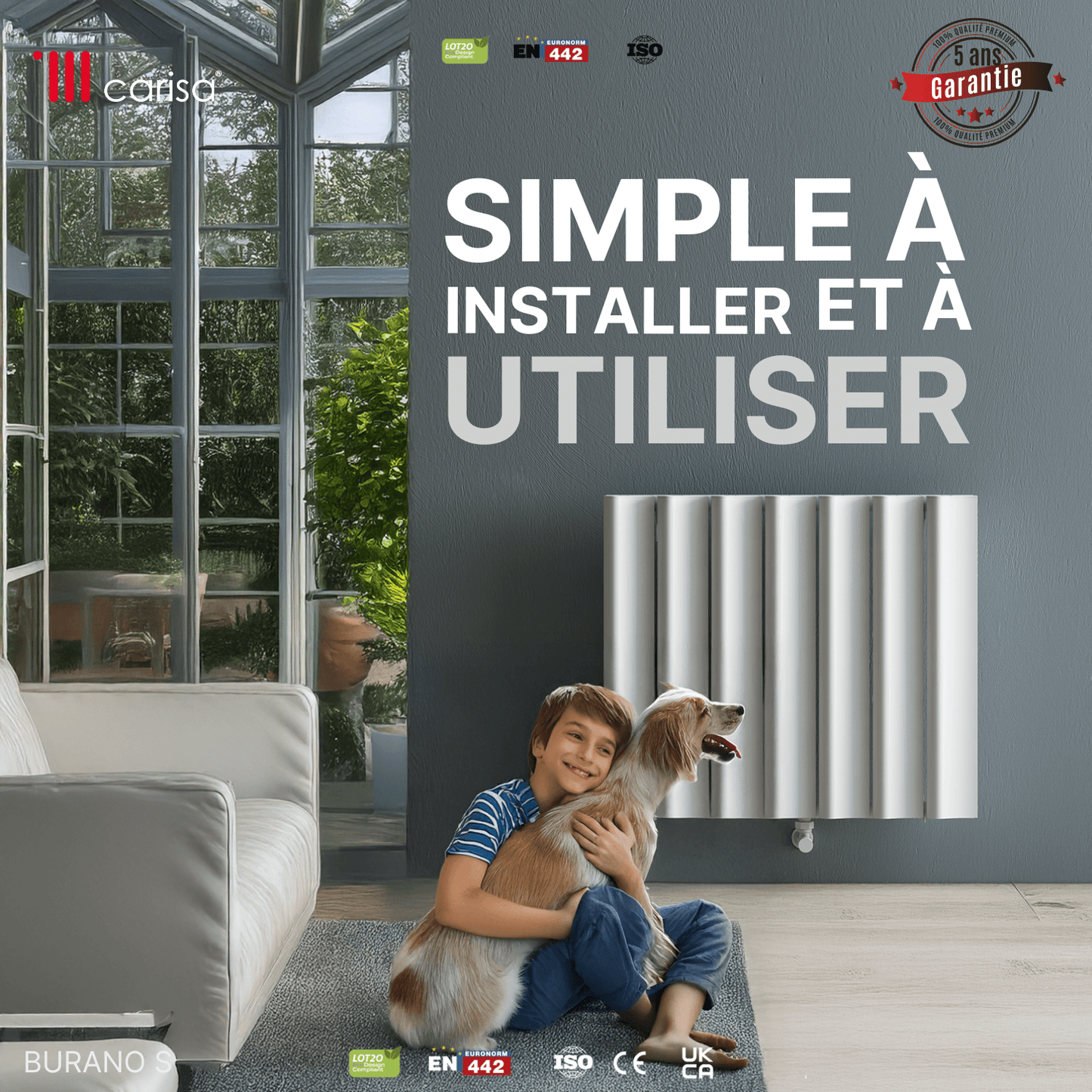 Carisa Burano S Horizontaler Aluminium-Heizkörper, modernes Design, Weiß