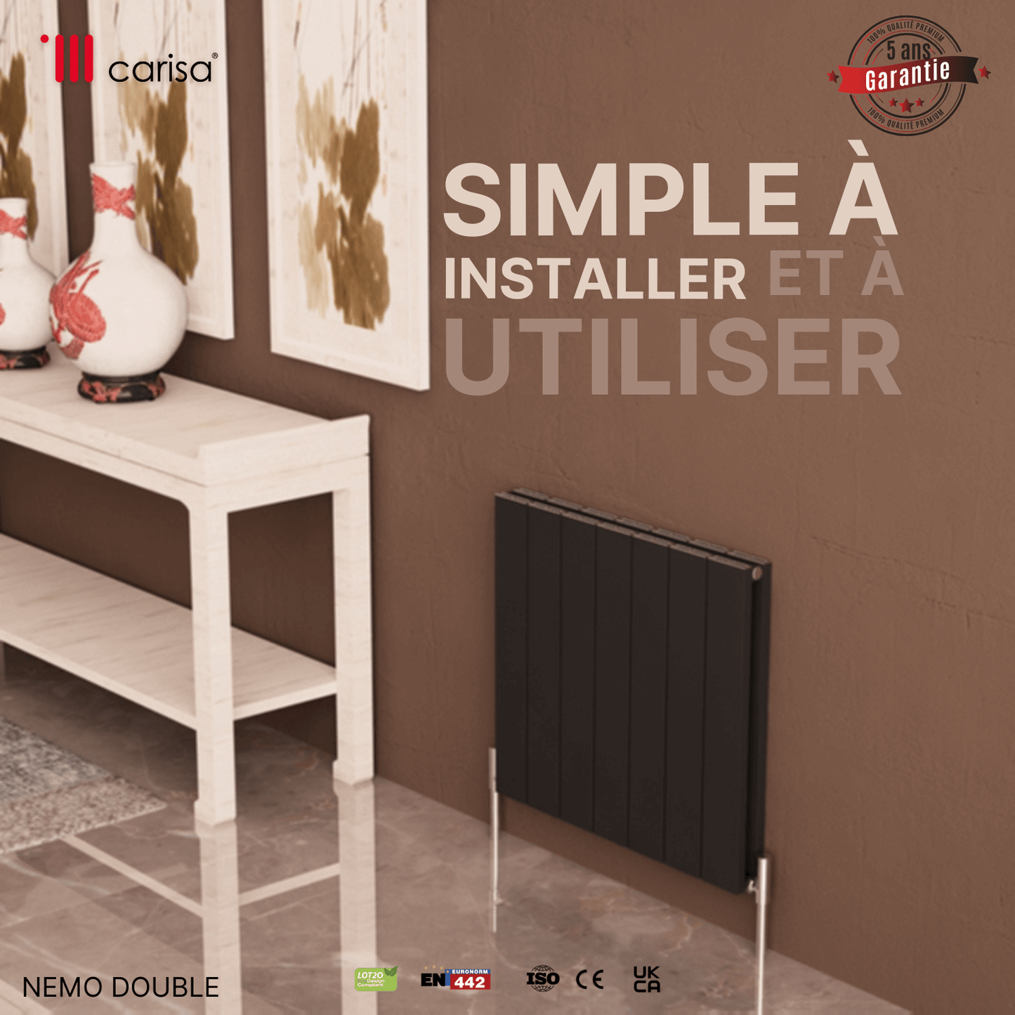 Carisa Nemo Horizontaler Aluminium-Heizkörper, modernes Design, Anthrazit