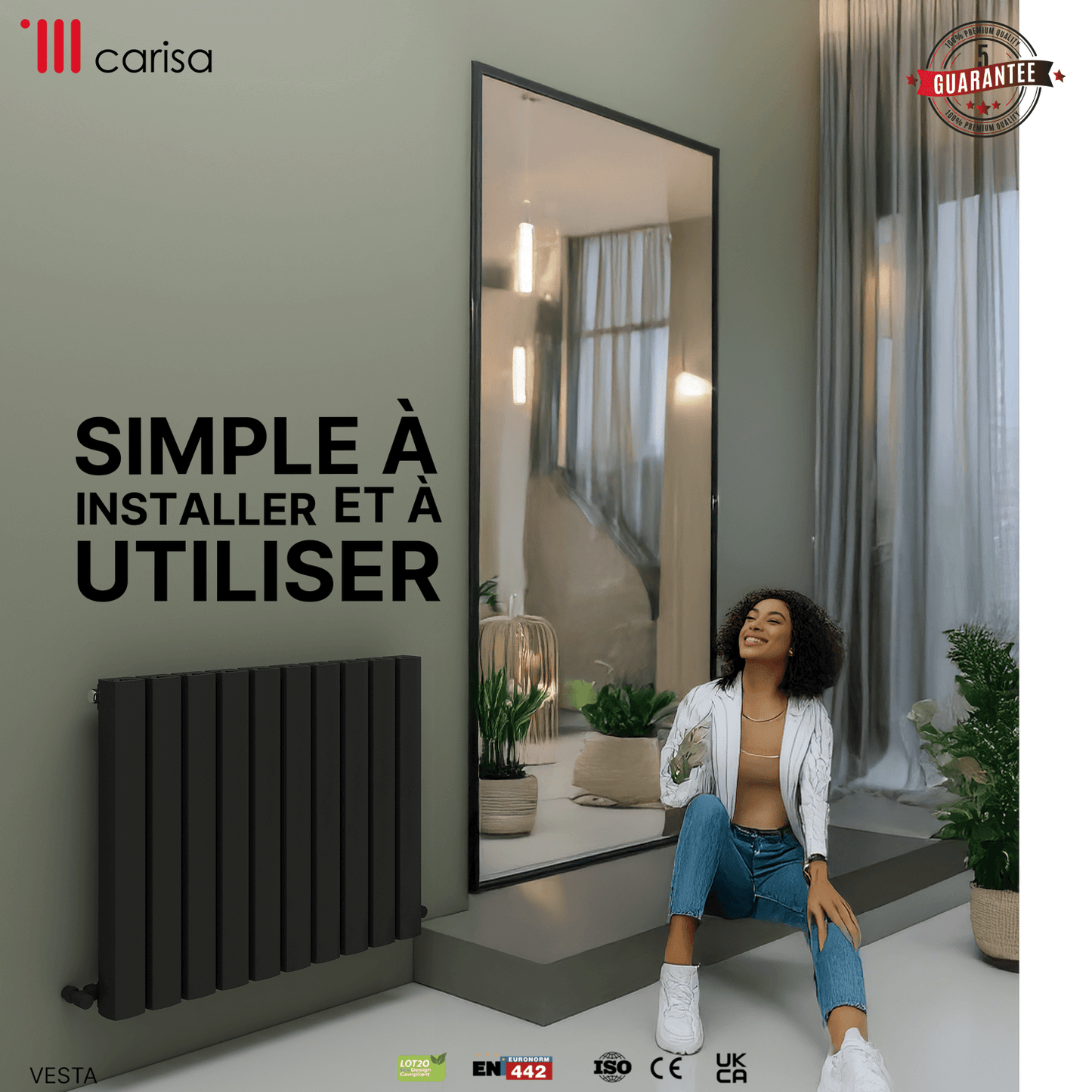 Carisa Vesta Horizontaler Aluminium-Heizkörper, modernes Design, dunkelgrau