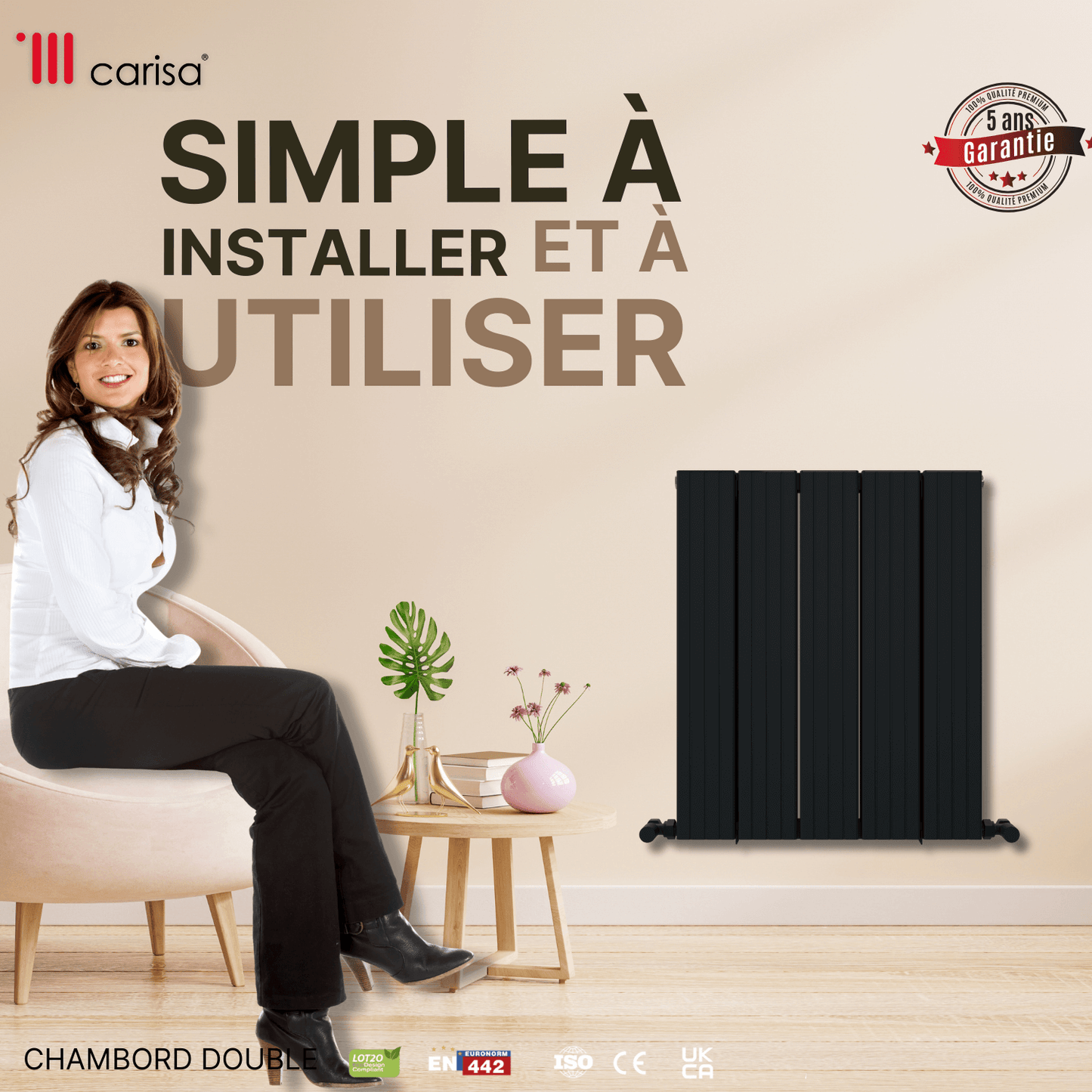 Carisa Chambord Horizontaler Aluminium-Heizkörper, modernes Design, Anthrazit