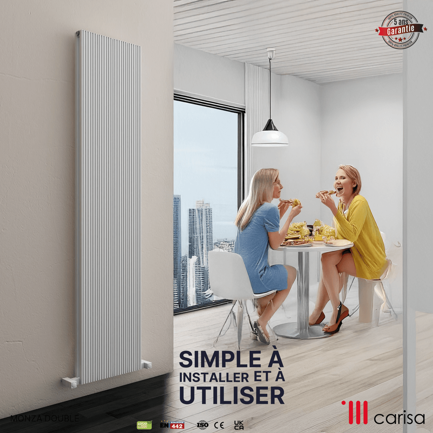 Carisa Monza Vertikaler Aluminium-Heizkörper, modernes Design, Weiß