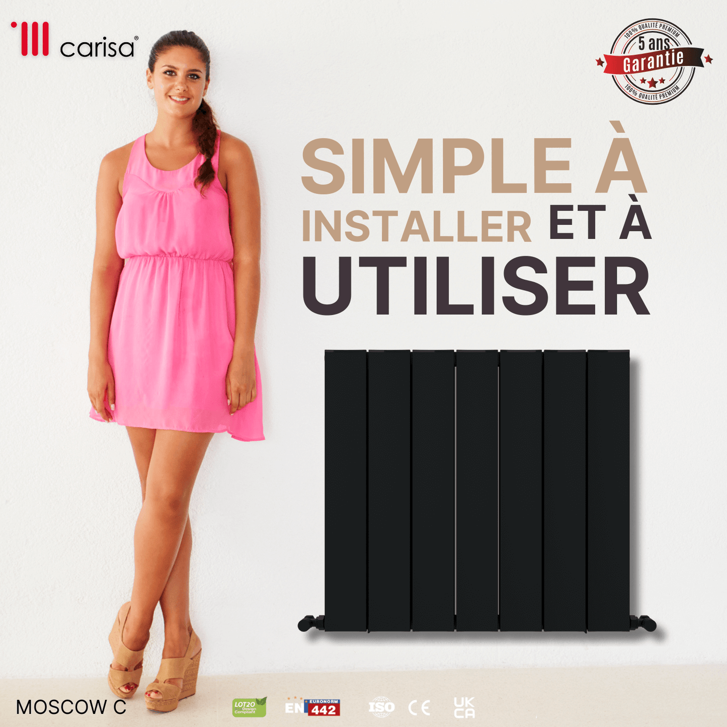 Carisa Moscow C Horizontaler Aluminium-Heizkörper, modernes Design, Anthrazit