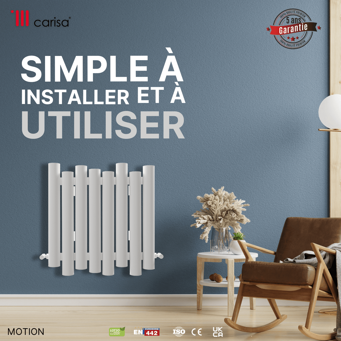 Carisa Motion Horizontaler Aluminium-Heizkörper, modernes Design, Weiß