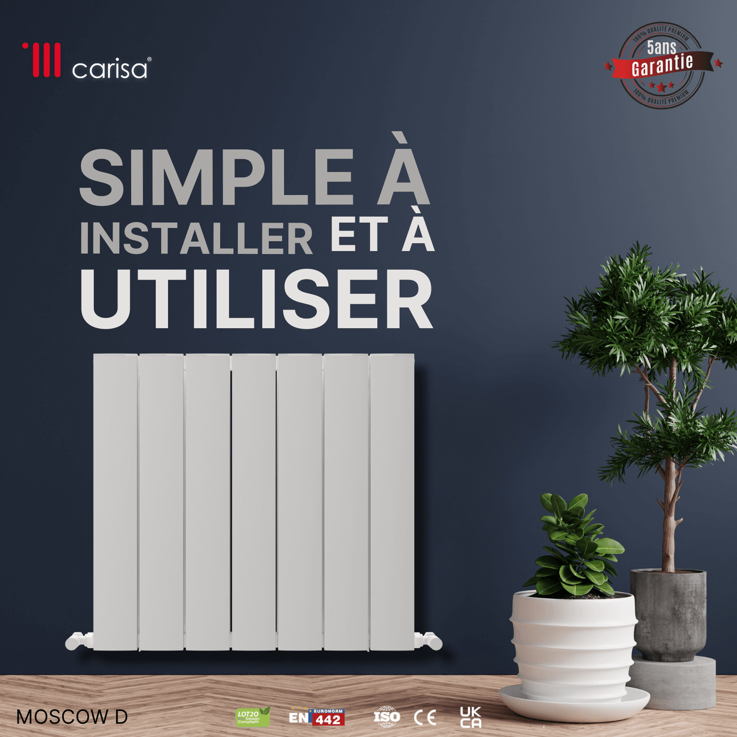 Carisa Moscow D Horizontaler Aluminium-Heizkörper, modernes Design, Weiß
