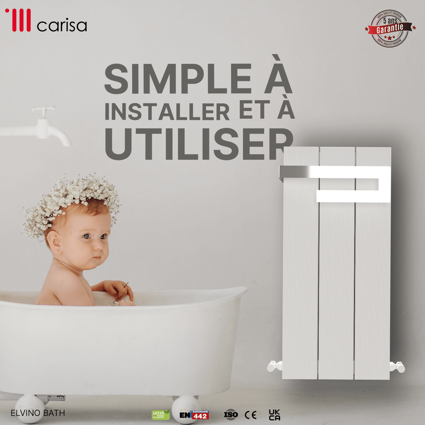 Carisa Elvino Bad-Handtuchwärmer aus Aluminium, modernes Design, Weiß