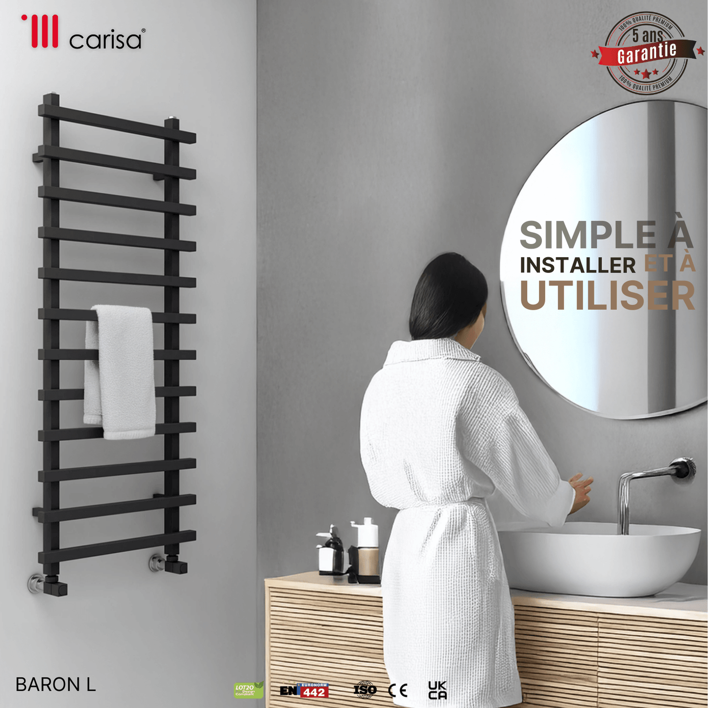 Carisa Baron L Handtuchwärmer aus Aluminium, modernes Design, Anthrazit