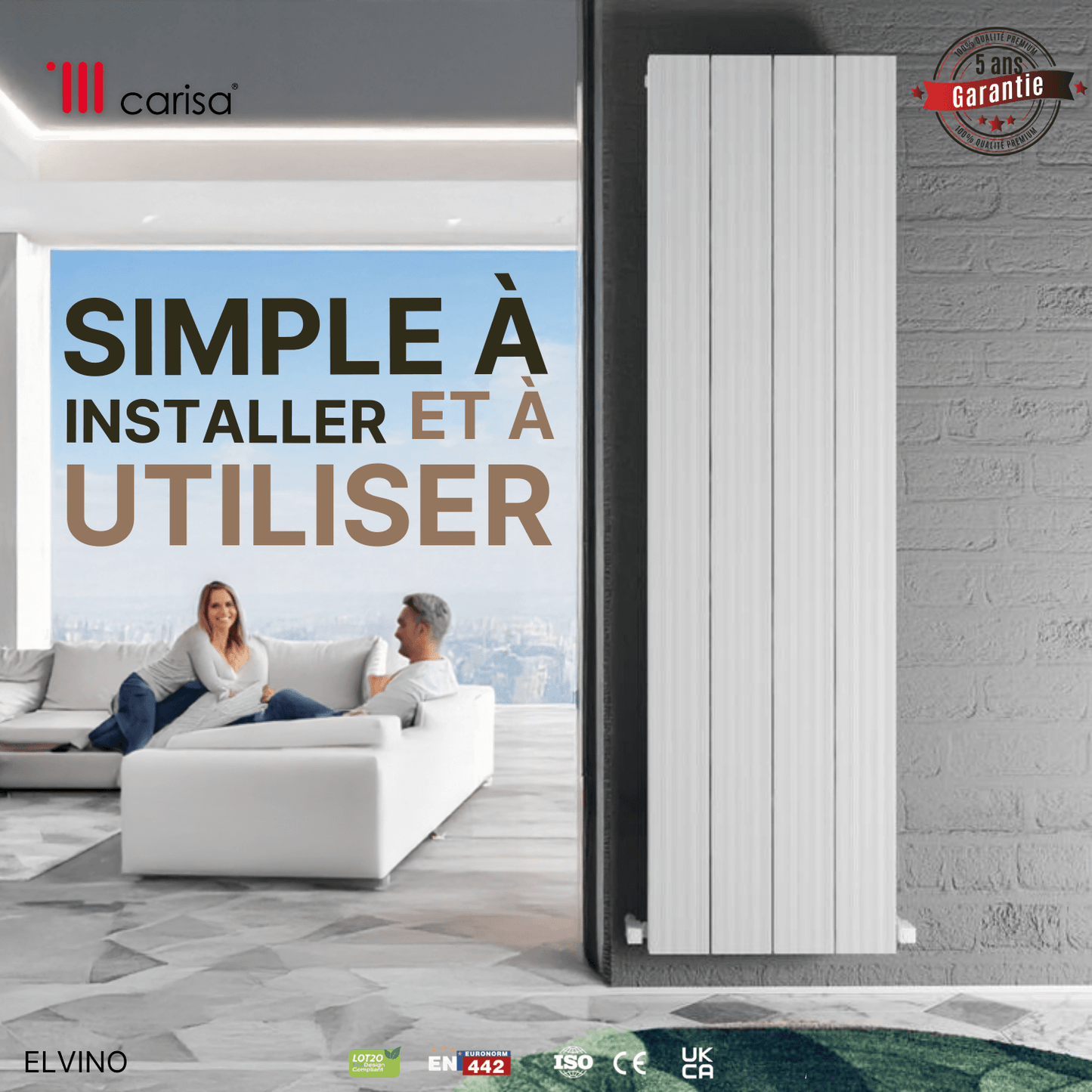 Carisa Elvino Vertikaler Aluminium-Heizkörper, modernes Design, Weiß