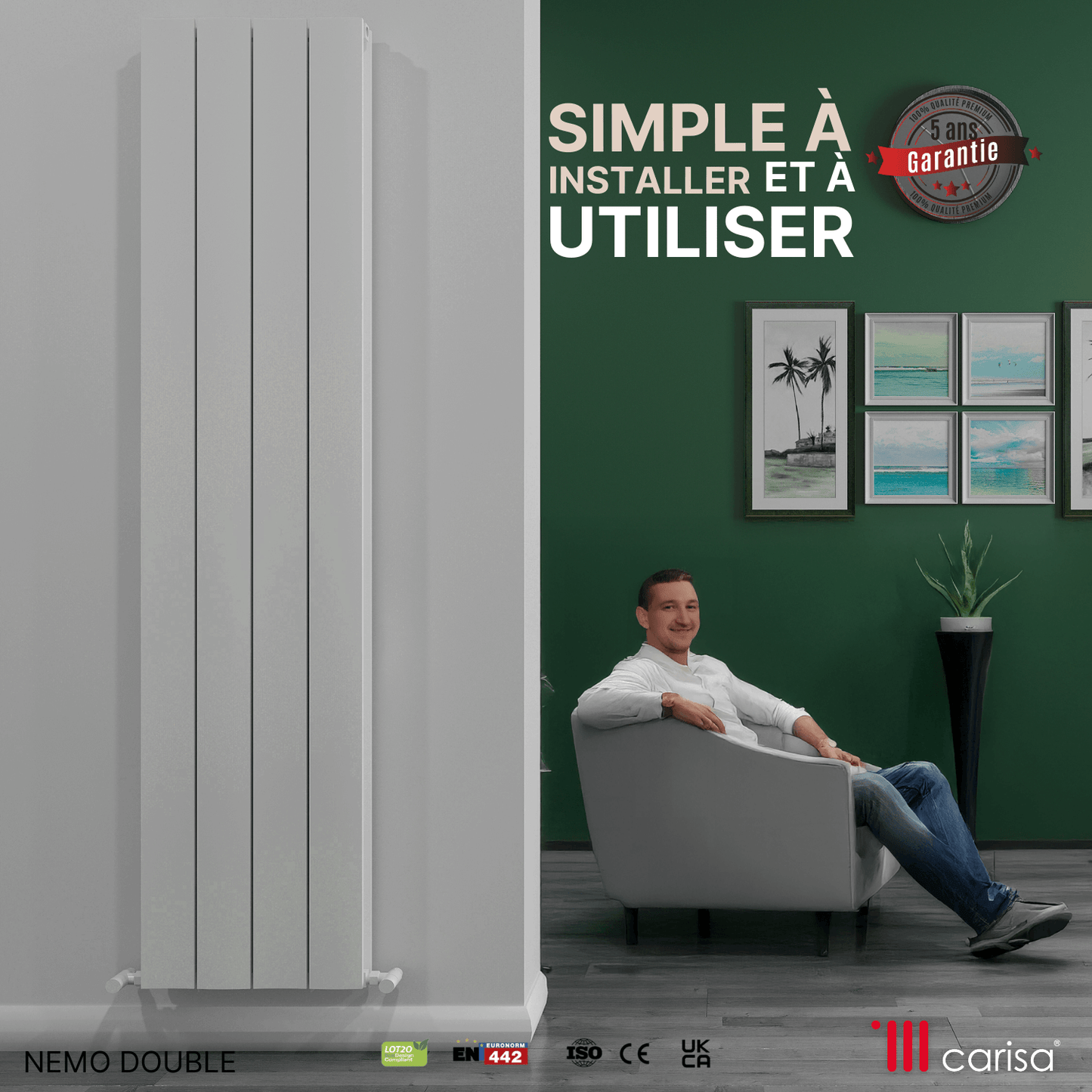 Carisa Nemo Vertikaler Aluminium-Heizkörper, modernes Design, Weiß