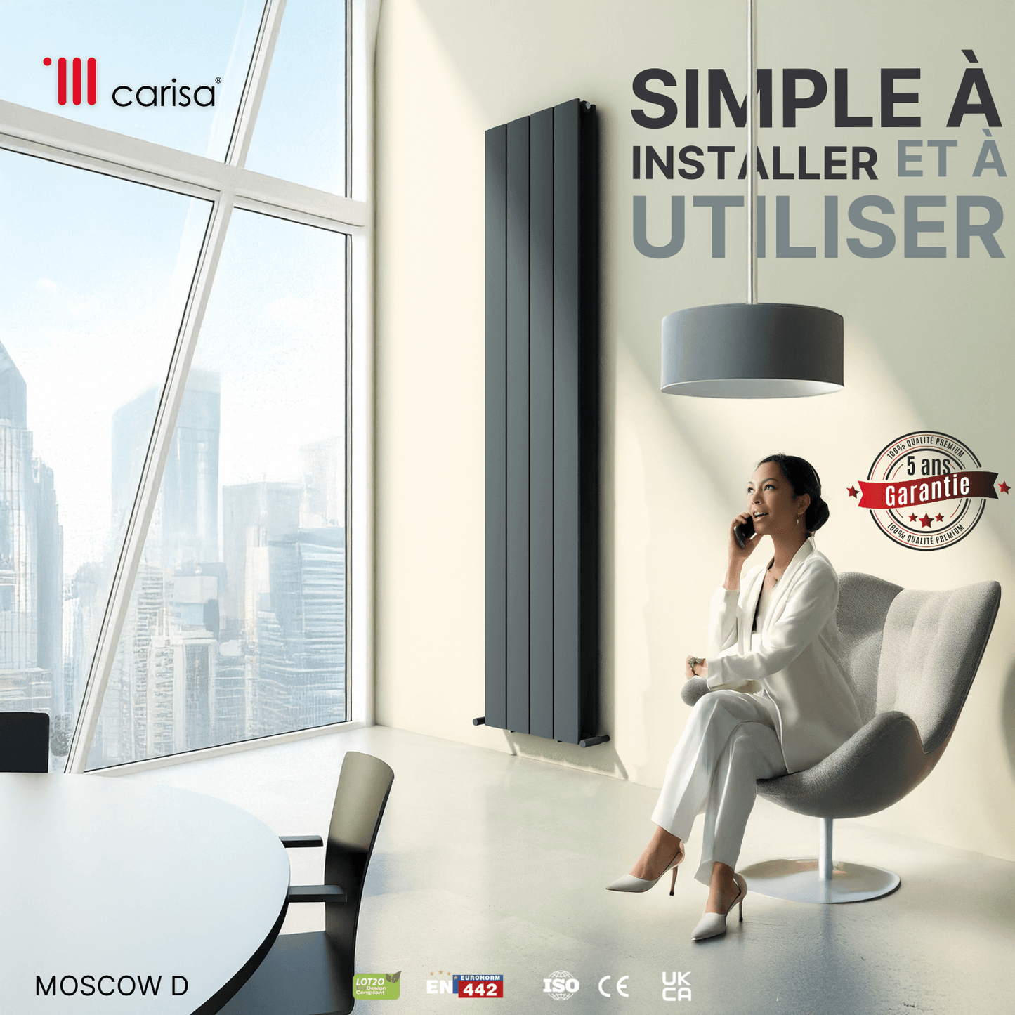Carisa Moscow D Vertikaler Aluminium-Heizkörper, modernes Design, Anthrazit