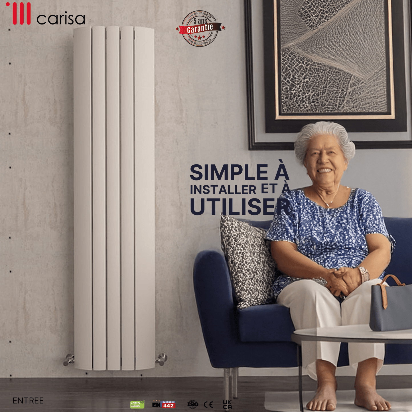 Carisa Gaia Vertikaler Aluminium-Heizkörper, modernes Design, Weiß